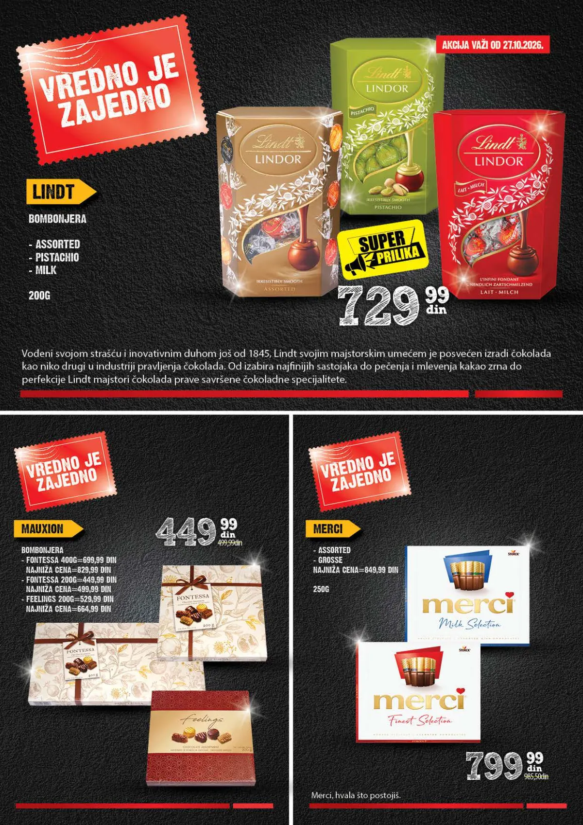 IDEA, Roda i Mercator Vredno je zajedno 26.10–22.11.2026. – strana 20 od 44: Lindt, Maxion i Merci bombonjere