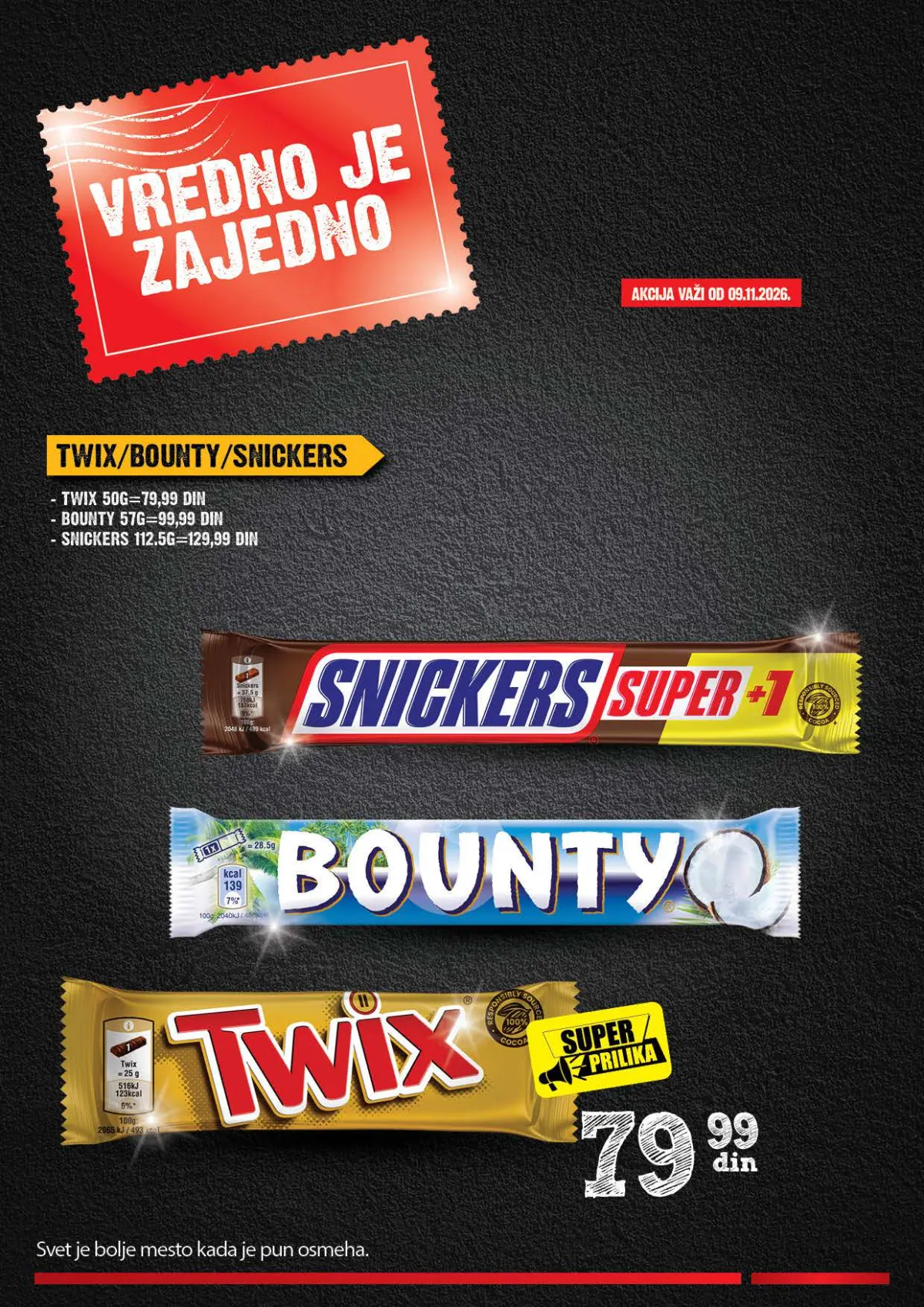 IDEA, Roda i Mercator Vredno je zajedno 26.10–22.11.2026. – strana 25 od 44: Twix, Bounty i Snickers