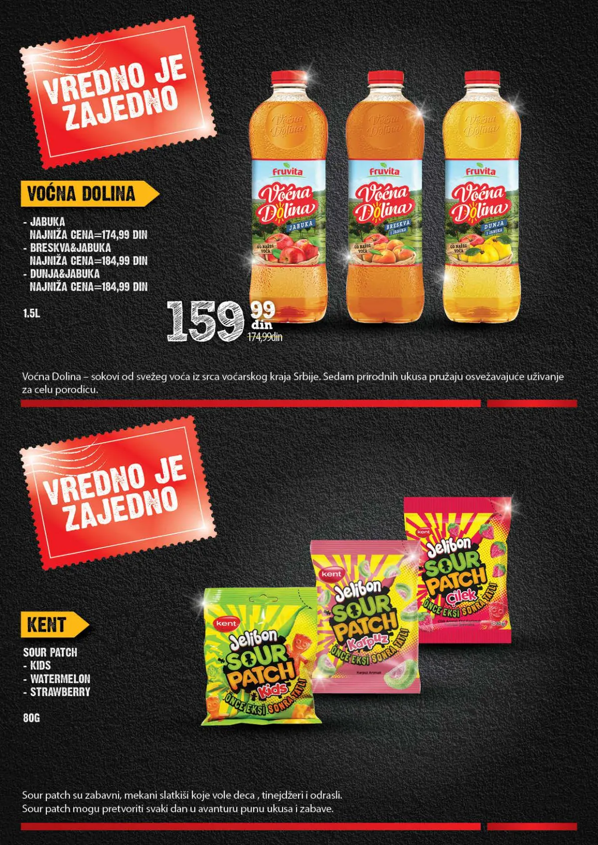 IDEA, Roda i Mercator Vredno je zajedno 26.10–22.11.2026. – strana 29 od 44: Voćna Dolina sokovi i Kent Sour Patch