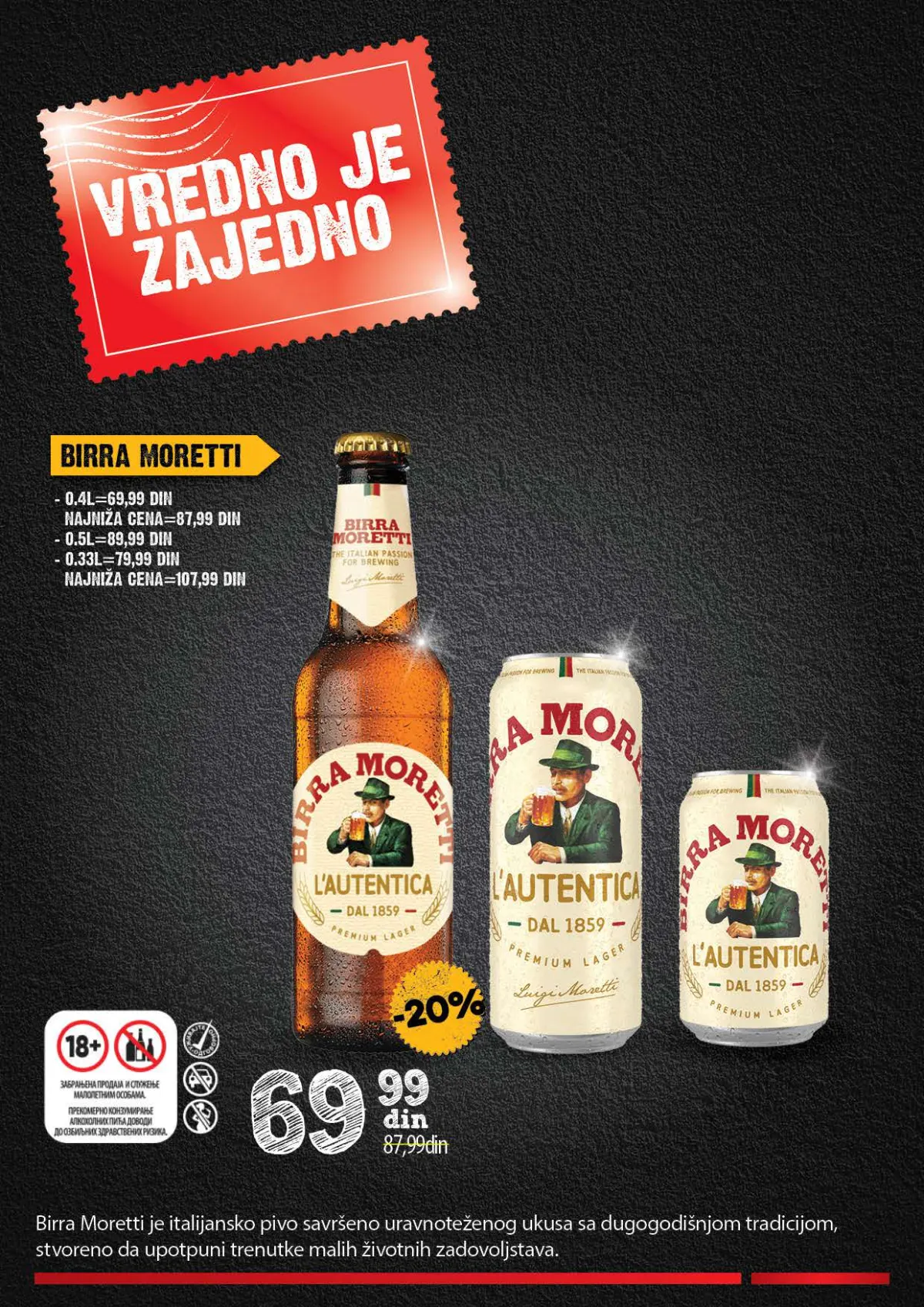 IDEA, Roda i Mercator Vredno je zajedno 26.10–22.11.2026. – strana 32 od 44: Birra Moretti pivo
