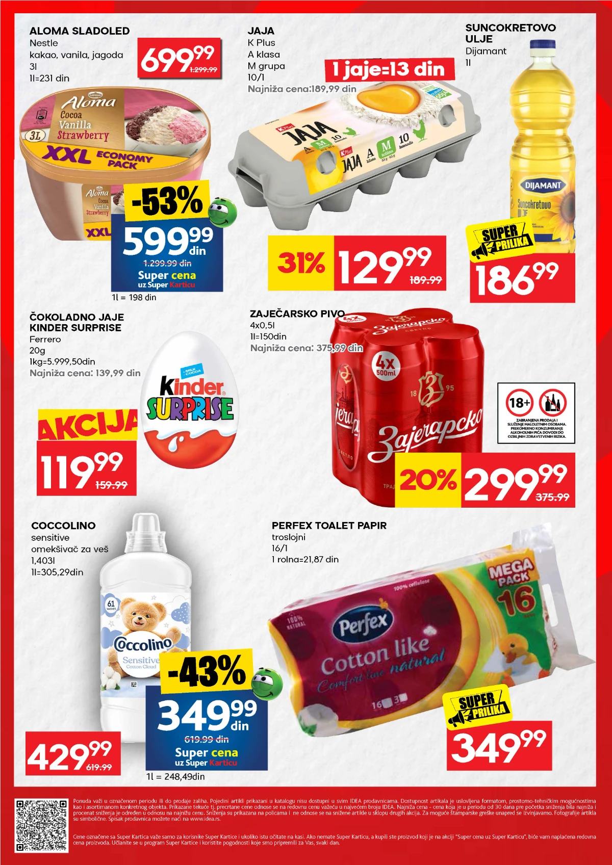 IDEA TOP ponuda – Aloma sladoled, jaja, suncokretovo ulje, Coccolino i Perfex uz akcijske cene do 23.08.2026.