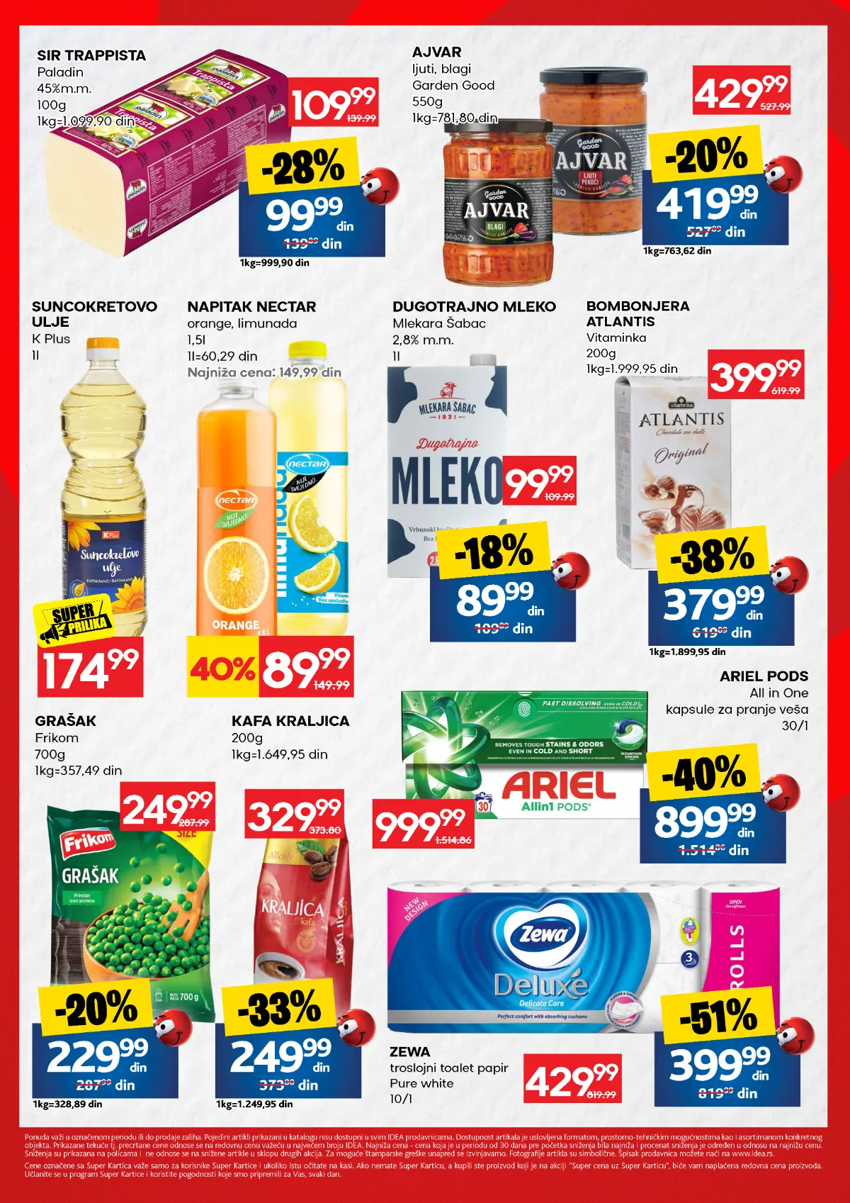 IDEA vikend akcija do 04.10.2026. – Ariel, Zewa, ulje, mleko, ajvar, kafa i druge akcijske ponude