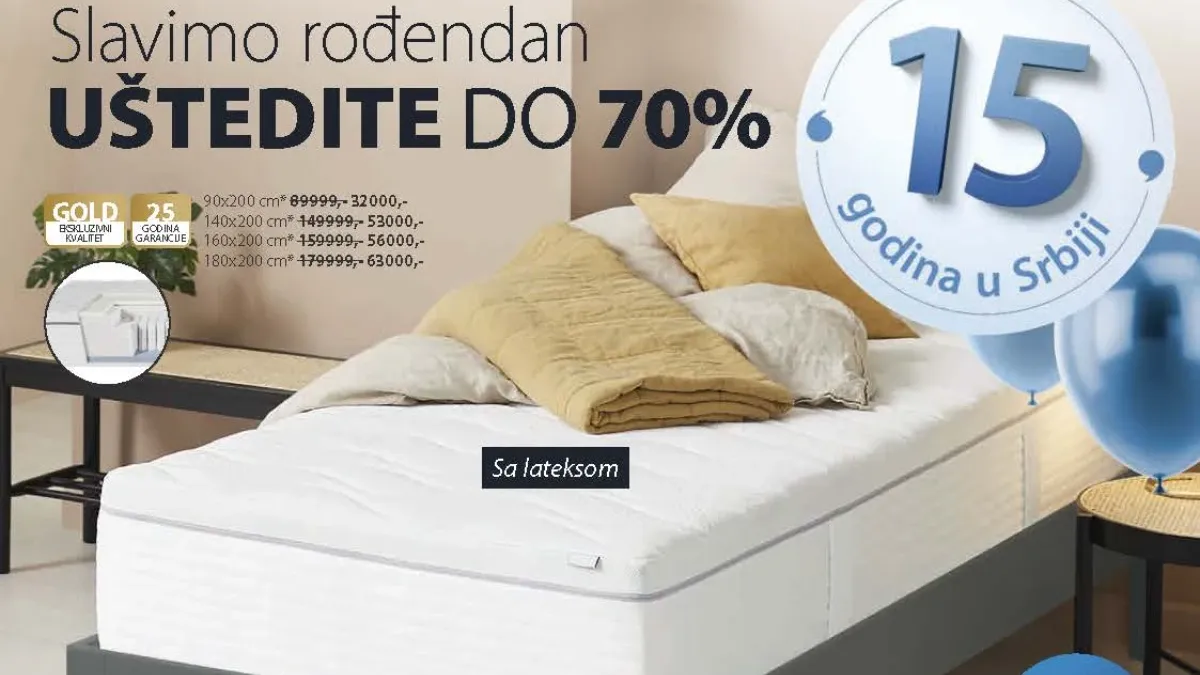 JYSK rođendanska akcija od 09.09. do 13.10.2026. – dušeci, kreveti, nameštaj, posteljina i proizvodi za dom sniženi do 70%