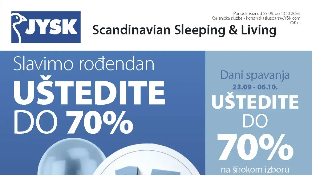 JYSK katalog od 23.09. do 13.10.2026. – dušeci, kreveti, nameštaj, posteljina i proizvodi za dom sniženi do 70%