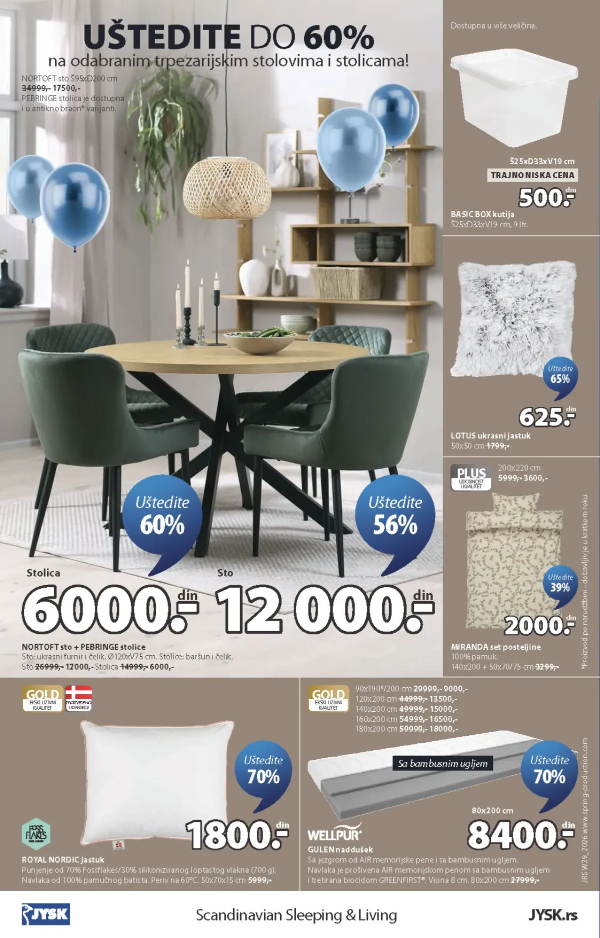 JYSK katalog – završne ponude trpezarijskog nameštaja, naddušeka i posteljine