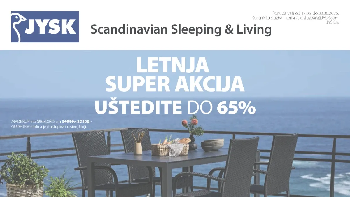 JYSK katalog do 65% popusta – letnja super akcija na nameštaj, dušeke i baštenski asortiman do 30.06.2026