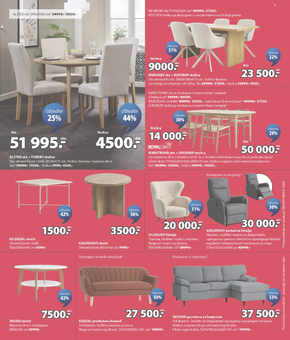 JYSK trpezarijski nameštaj garniture fotelje i stočići akcija do 30.06.2026