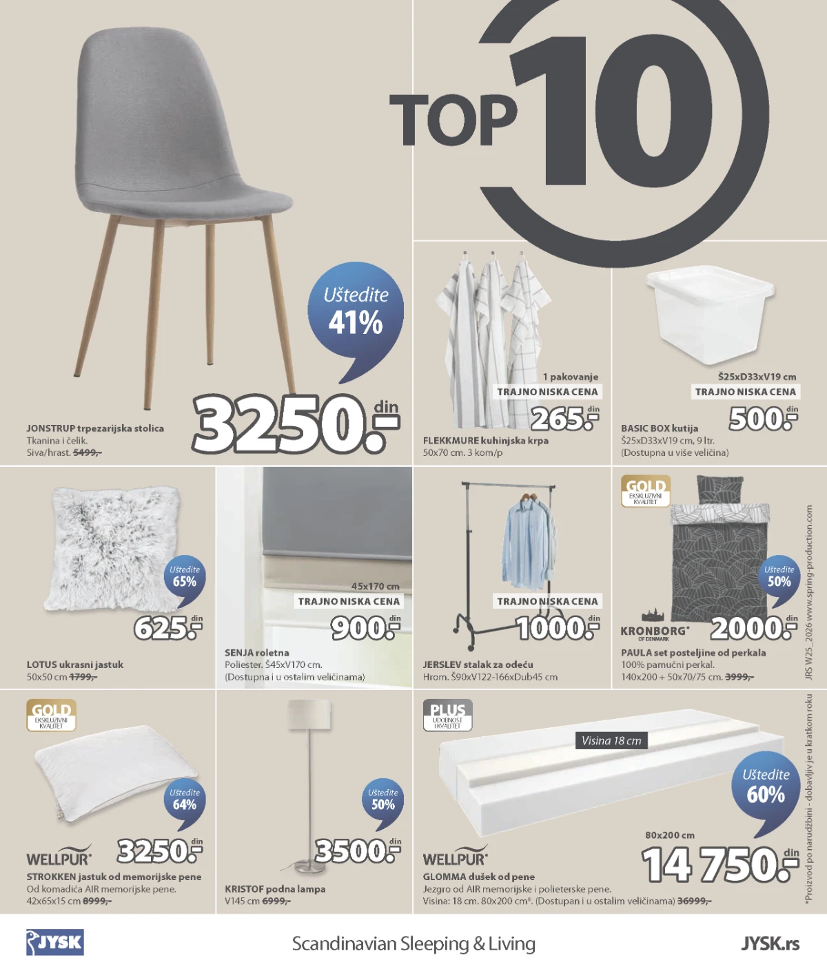 JYSK TOP 10 proizvoda sa najvećim uštedama do 30.06.2026