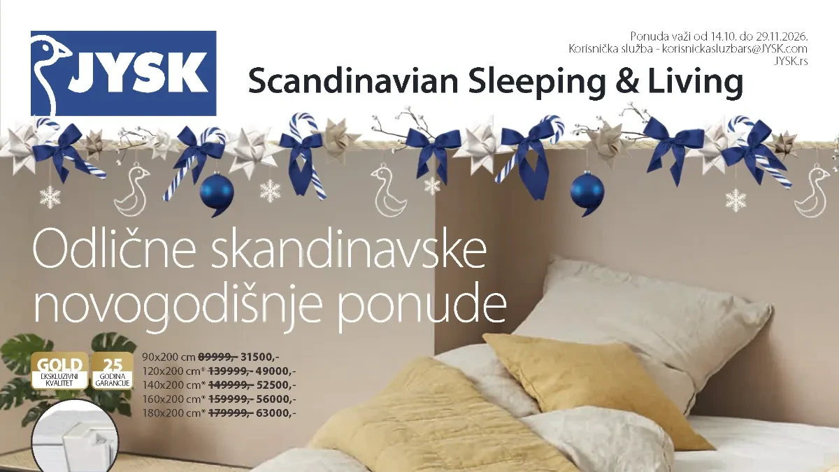 JYSK novogodišnje ponude od 14.10. do 29.11.2026. – dušek DRIVA snižen 65% i novogodišnji vilenjak SAFIR