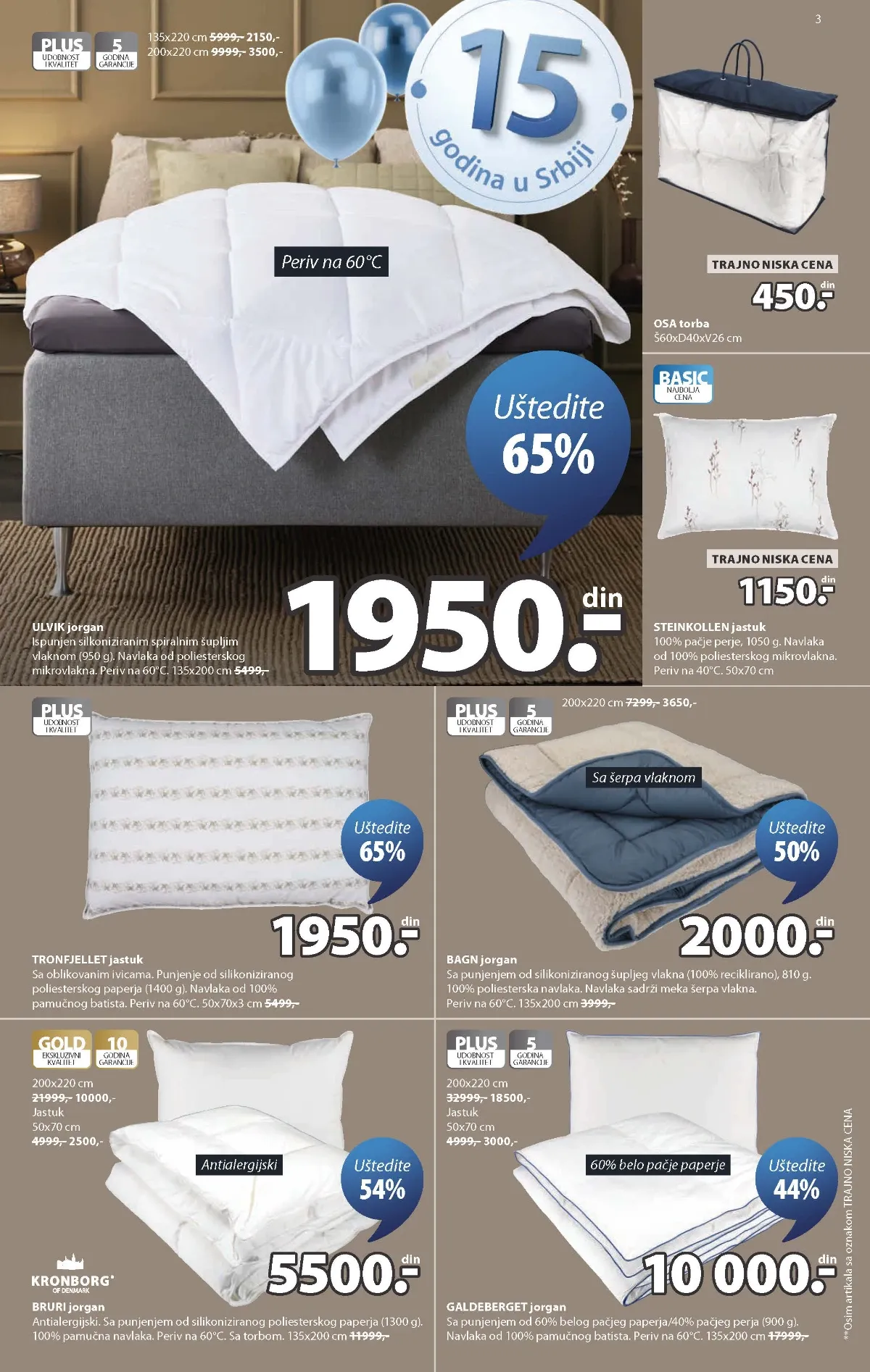 JYSK katalog strana 3 – jorgani i jastuci uz popuste do 65%