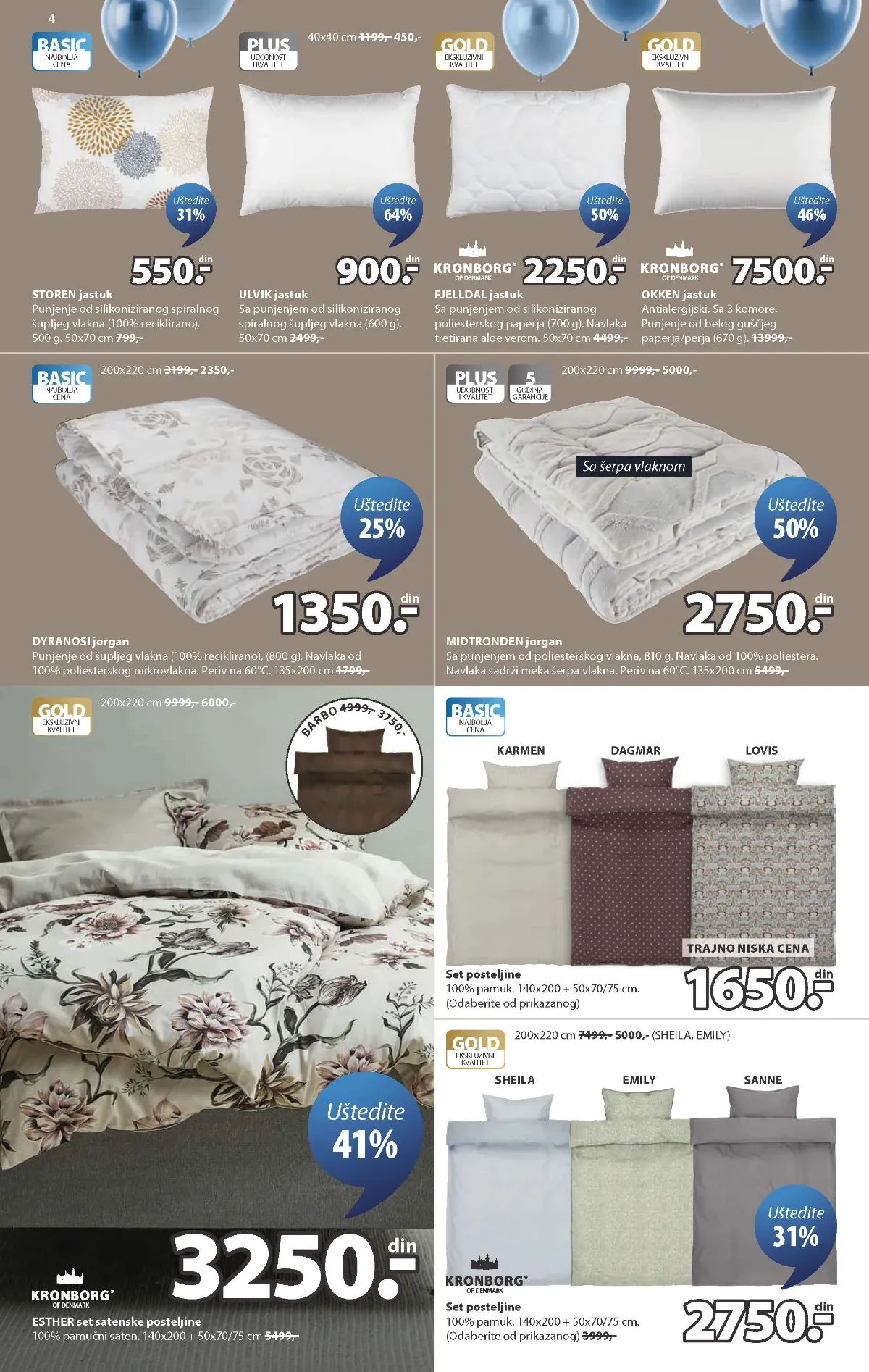 JYSK katalog strana 4 – jastuci, jorgani i posteljina na sniženju