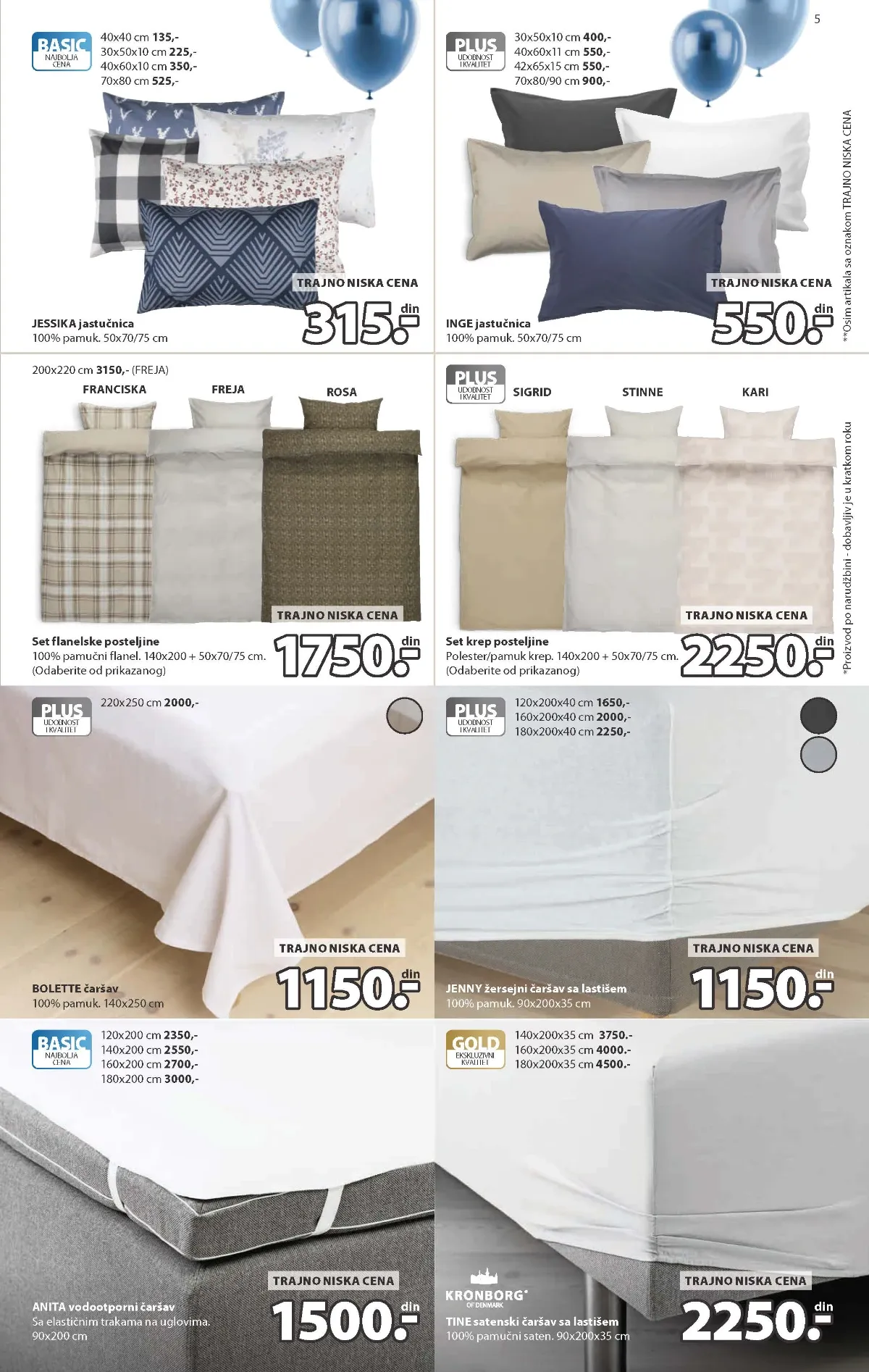 JYSK katalog strana 5 – posteljina, čaršavi i jastučnice po trajno niskim cenama