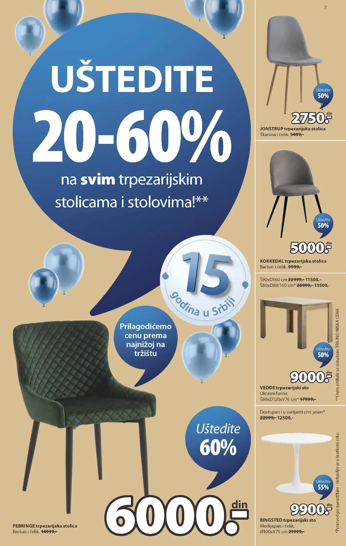JYSK katalog strana 7 – trpezarijski stolovi i stolice sniženi do 60%