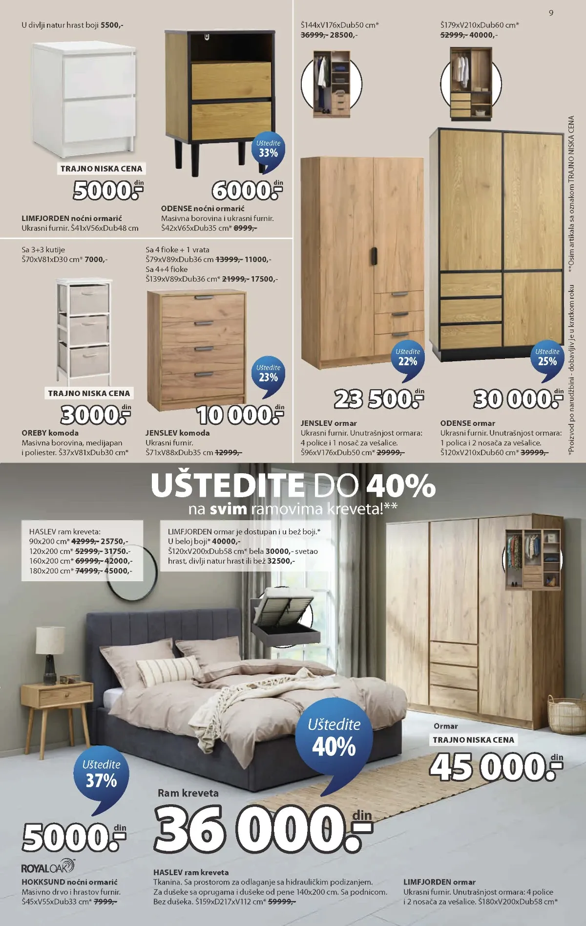 JYSK katalog strana 9 – ormari, komode, noćni ormarići i ramovi kreveta