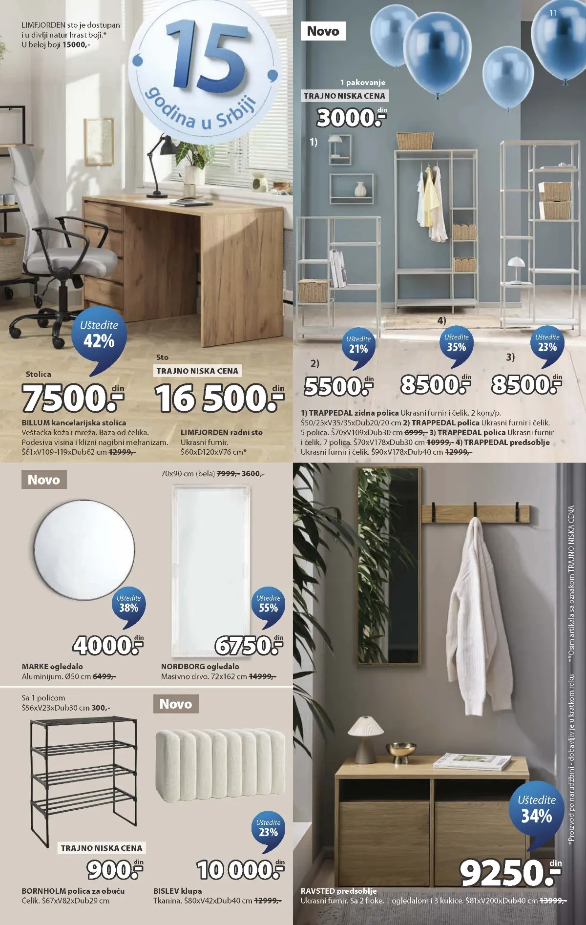 JYSK katalog strana 11 – ogledala, police, predsoblje i kancelarijske stolice