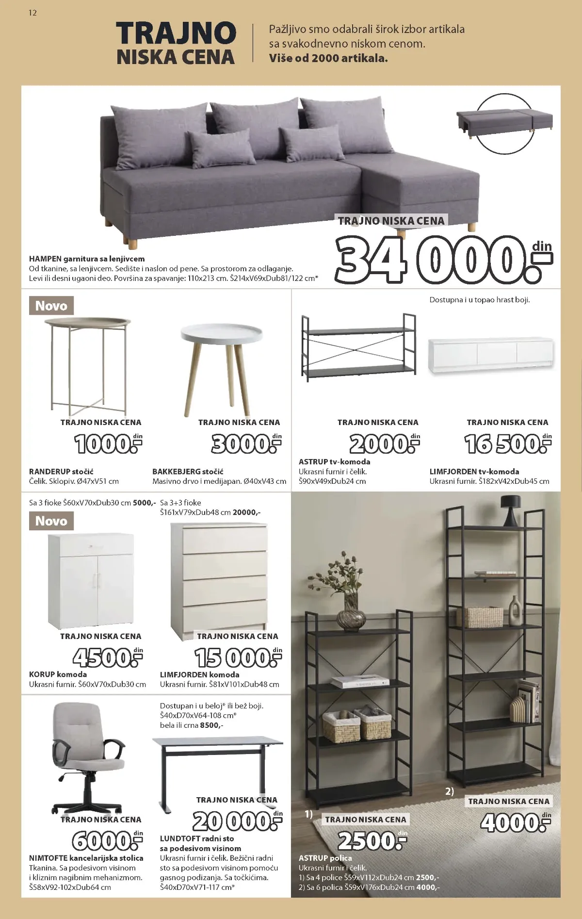 JYSK katalog strana 12 – garniture, komode, police i kancelarijski nameštaj