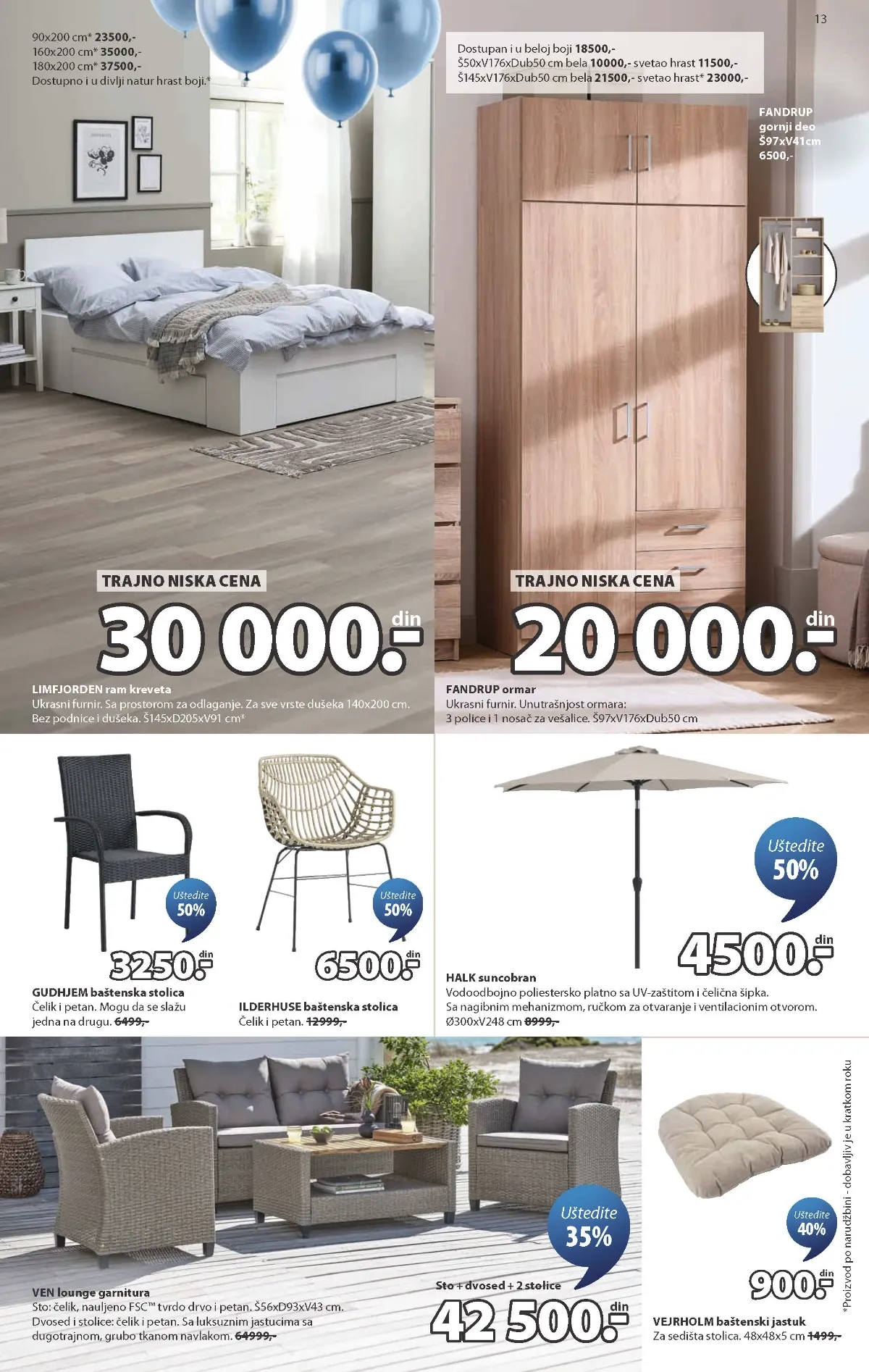 JYSK katalog strana 13 – baštenski nameštaj i oprema sniženi do 50%