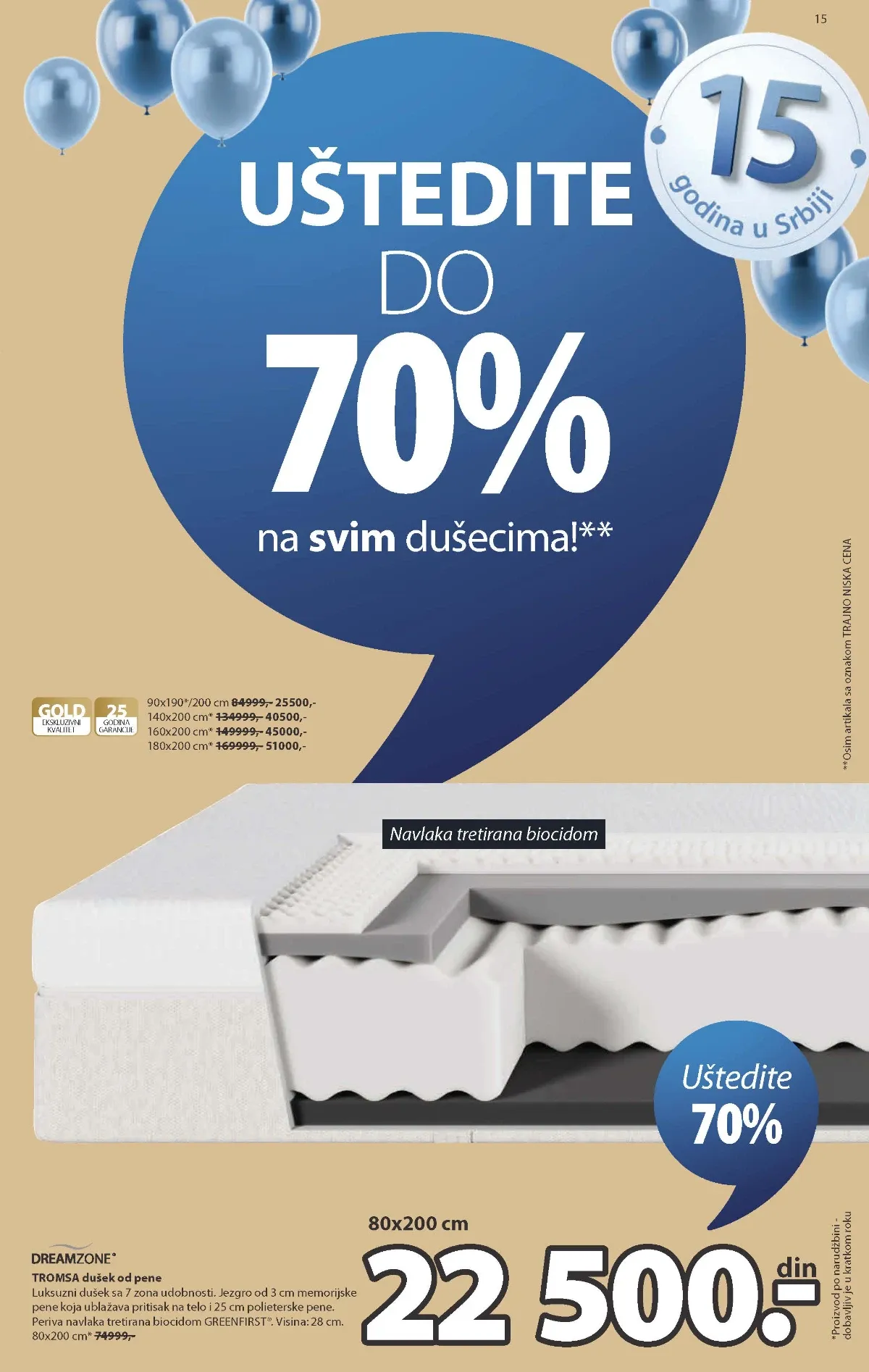 JYSK katalog strana 15 – TROMSA dušek od pene snižen do 70%