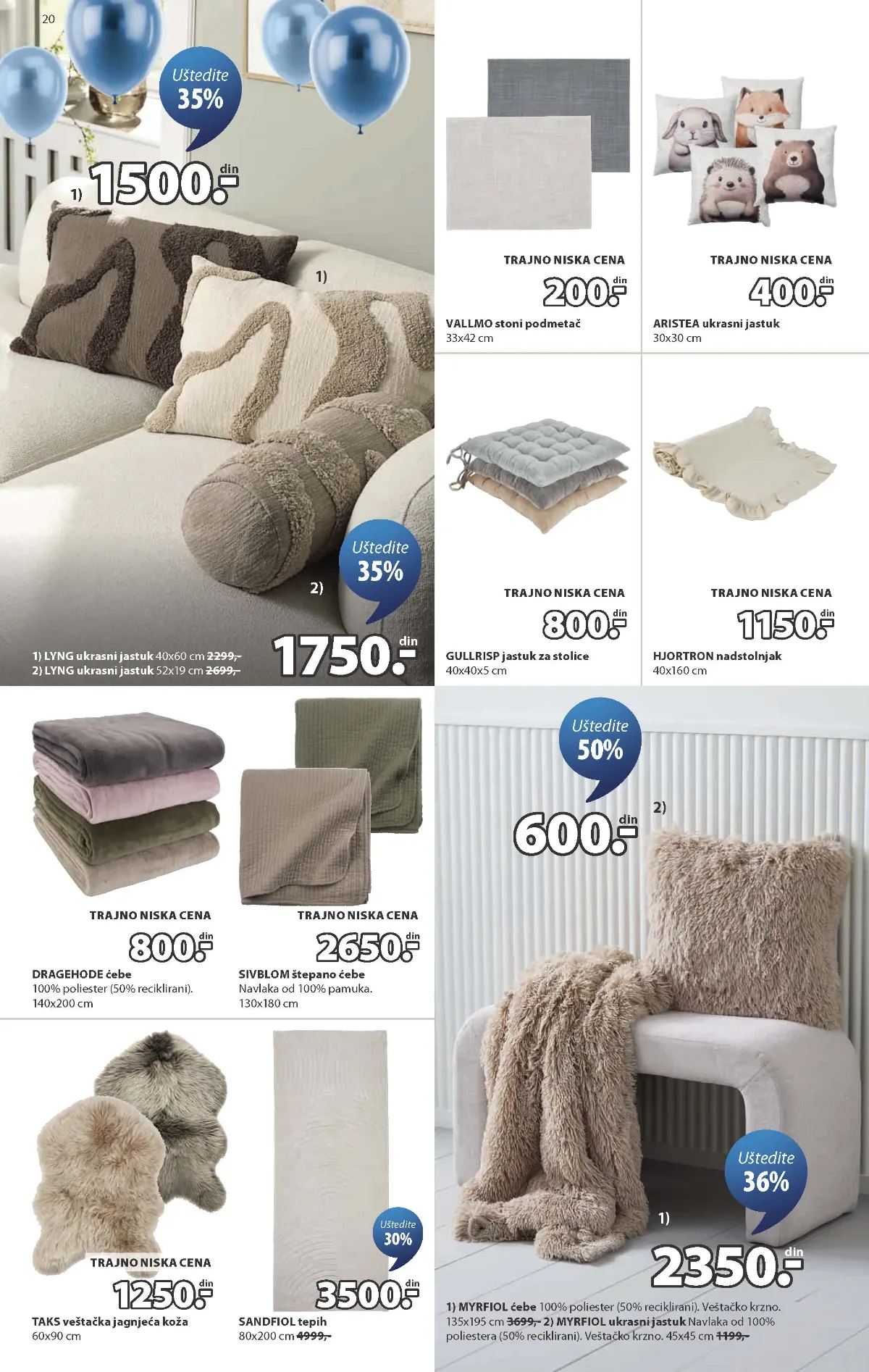 JYSK katalog strana 20 – ćebad, jastuci, prekrivači i tepisi na sniženju