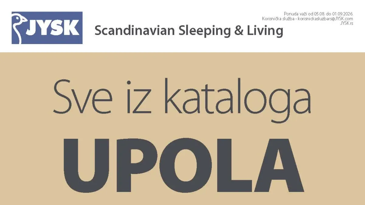JYSK katalog do 01.09.2026. – sve iz kataloga upola cene uz 50% popusta na nameštaj, dušeke, posteljinu, dekoraciju i proizvode za dom