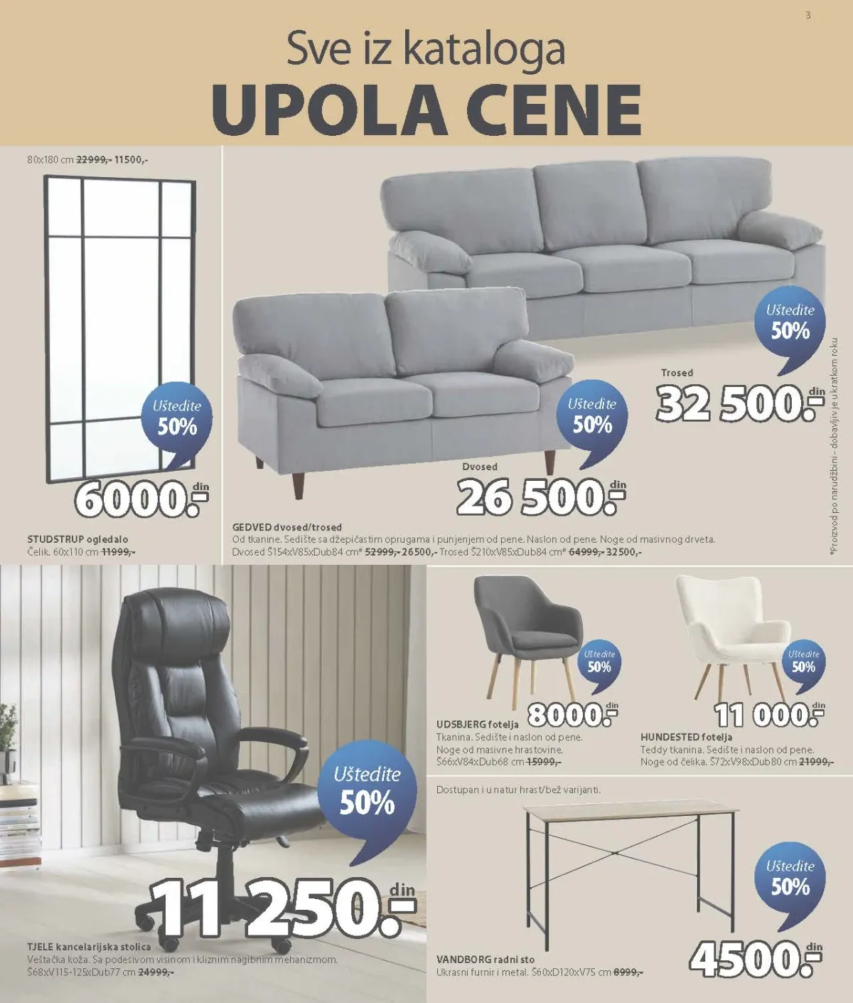 JYSK katalog do 01.09.2026. – sofe, fotelje, kancelarijske stolice i radni stolovi uz 50% popusta – strana 3