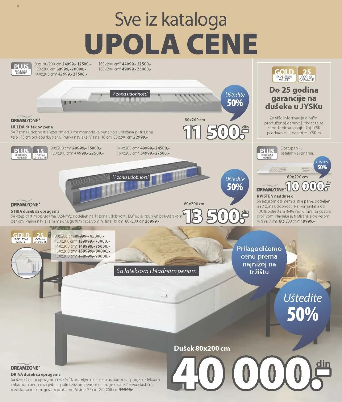 JYSK katalog do 01.09.2026. – dušeci i naddušeci sa memorijskom penom uz 50% popusta – strana 4