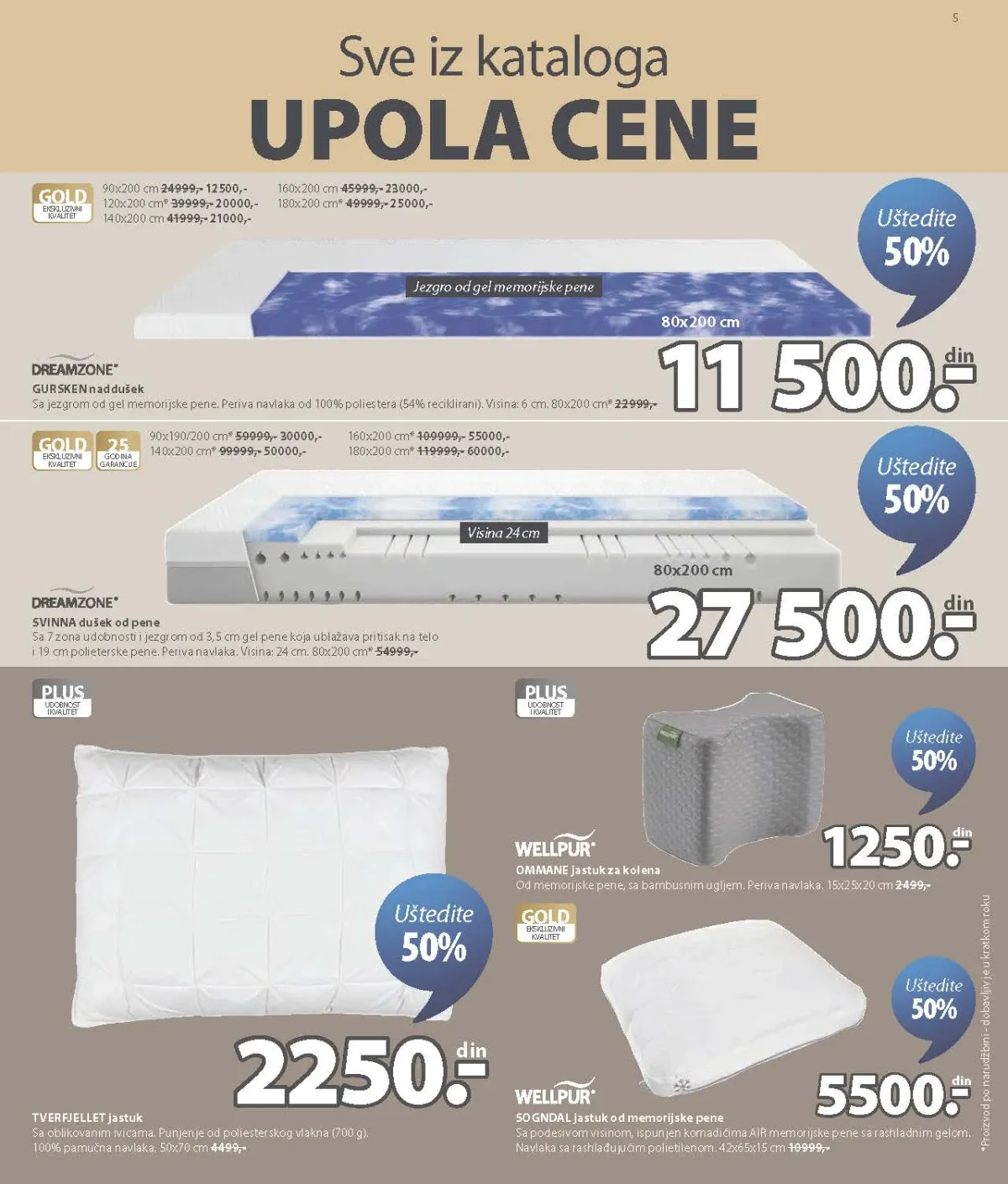 JYSK katalog do 01.09.2026. – dušeci, naddušeci i jastuci uz 50% popusta – strana 5