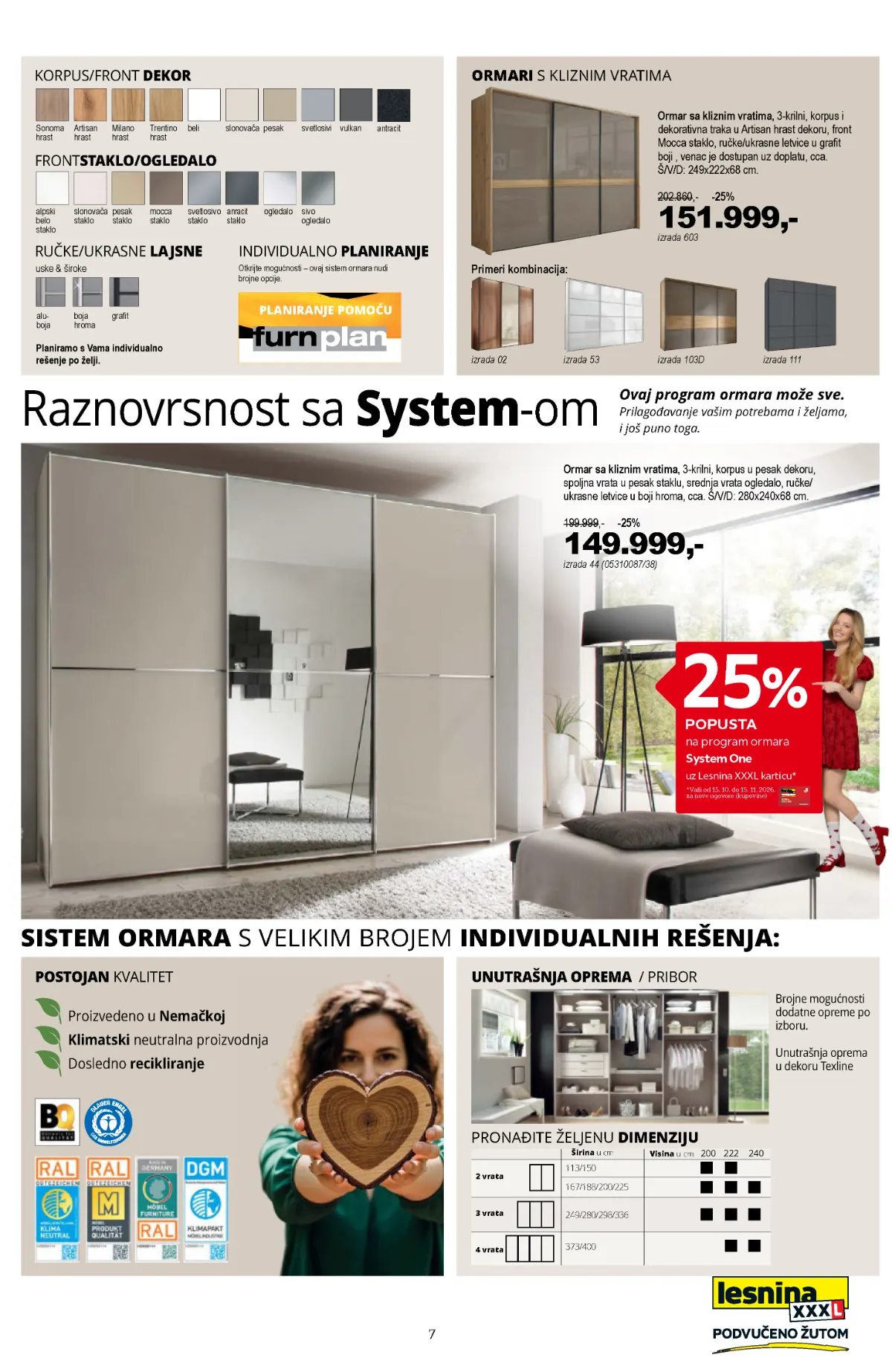 Lesnina XXXL katalog strana 7 – System One ormari sa kliznim vratima i ogledalima, popust 25% uz Lesnina karticu