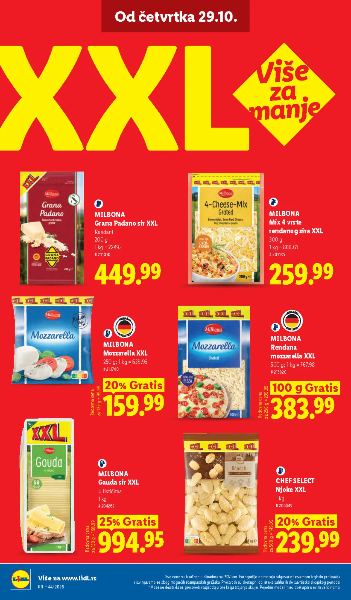 Lidl katalog – strana 58: XXL mozzarella, gauda, rendani sirevi i njoke