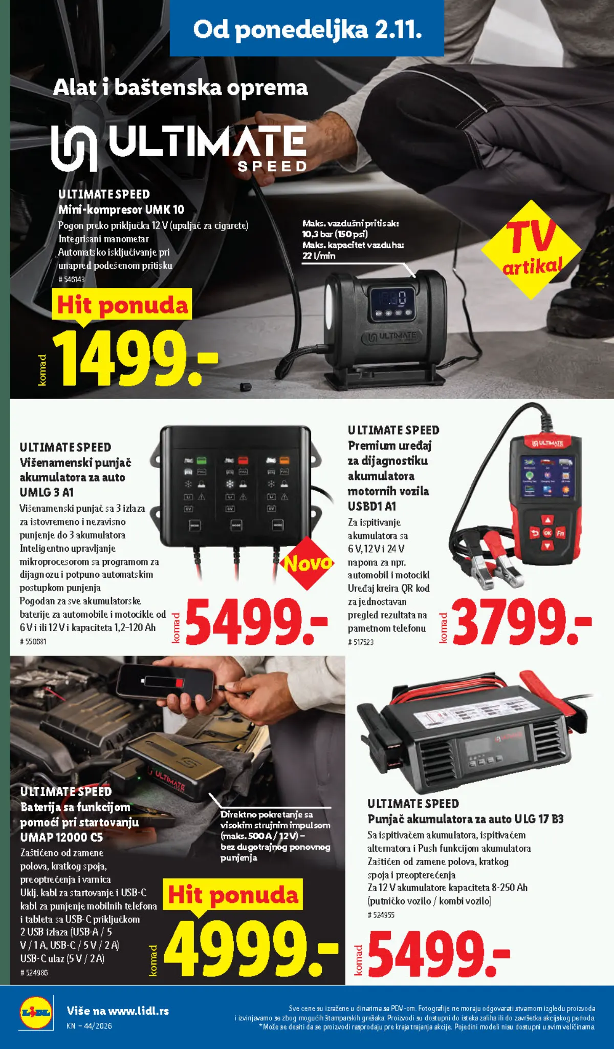 Lidl katalog – strana 94: punjači akumulatora, uređaj za startovanje i mini-kompresor