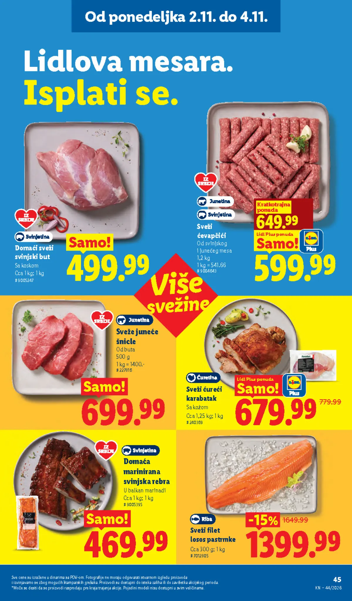 Lidl katalog – strana 105: svinjski but, ćureći karabatak, juneće šnicle i riba