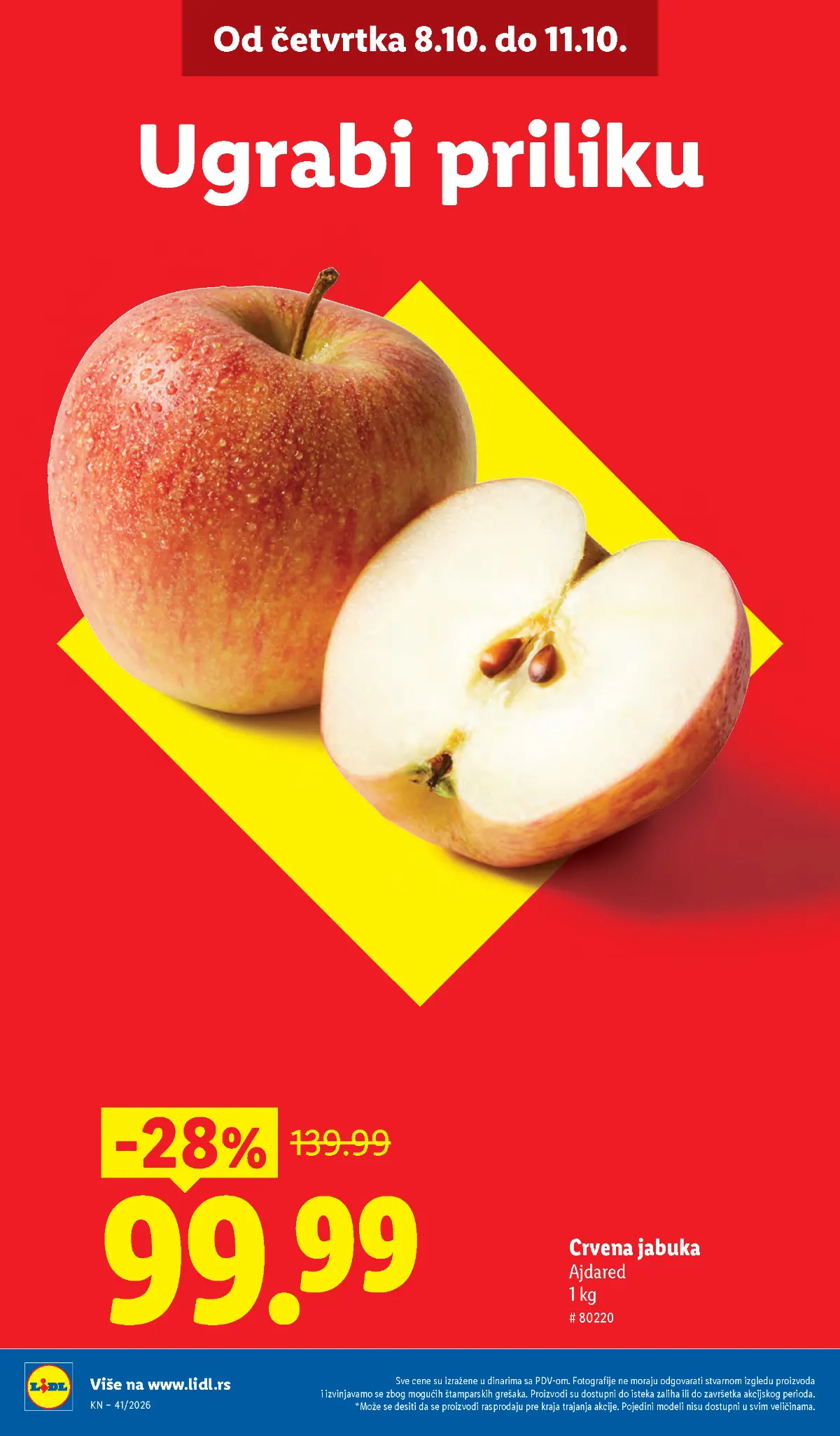 LIDL katalog 08–14.10.2026. – crvena jabuka Ajdared 99,99 dinara