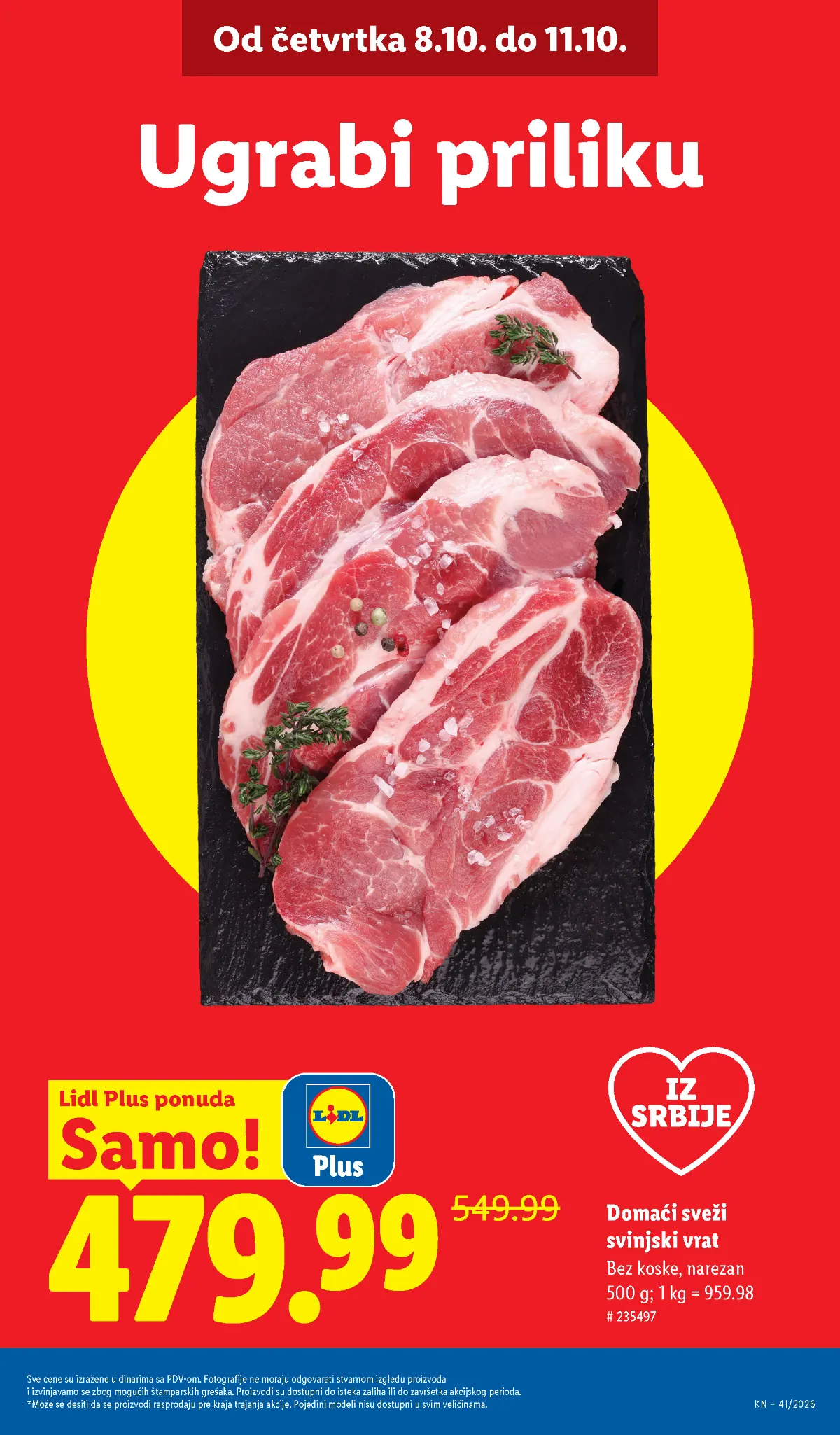 LIDL katalog 08–14.10.2026. – domaći sveži svinjski vrat na akciji