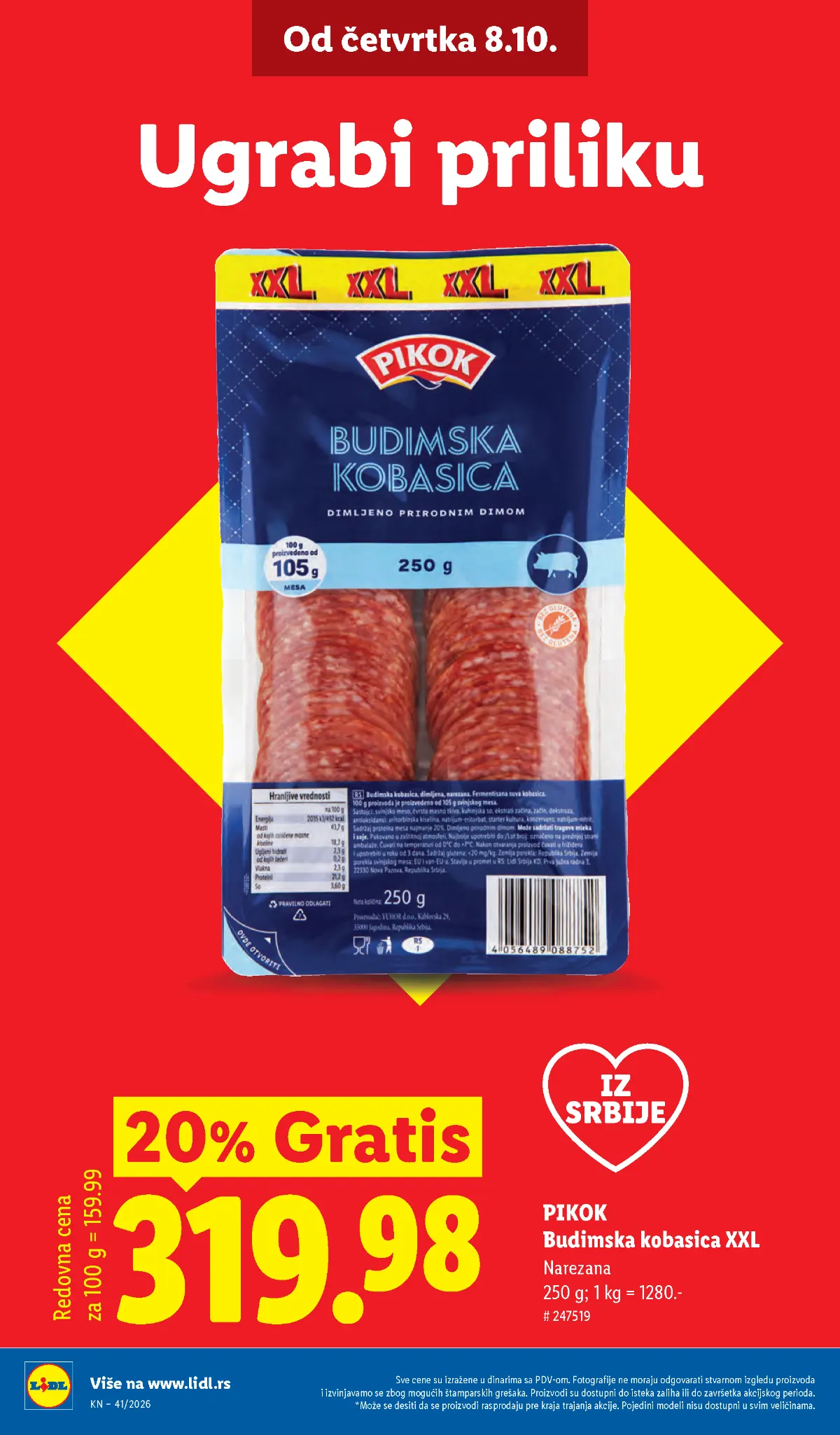 LIDL katalog 08–14.10.2026. – PIKOK Budimska kobasica XXL