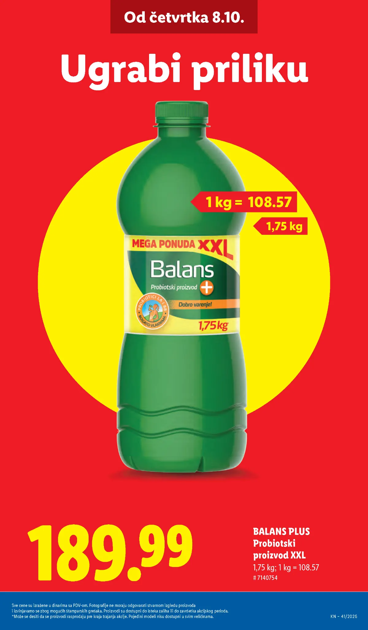 LIDL katalog 08–14.10.2026. – Balans Plus probiotski proizvod XXL