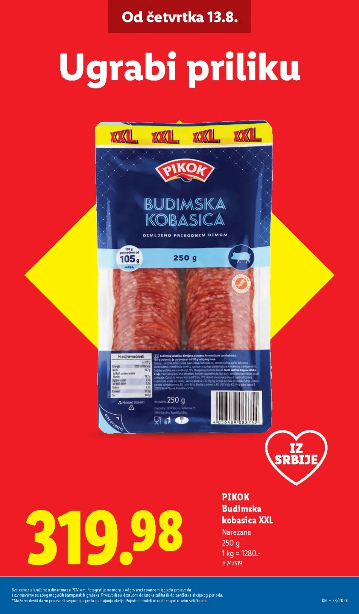 Lidl katalog – PIKOK Budimska kobasica XXL u akcijskoj ponudi