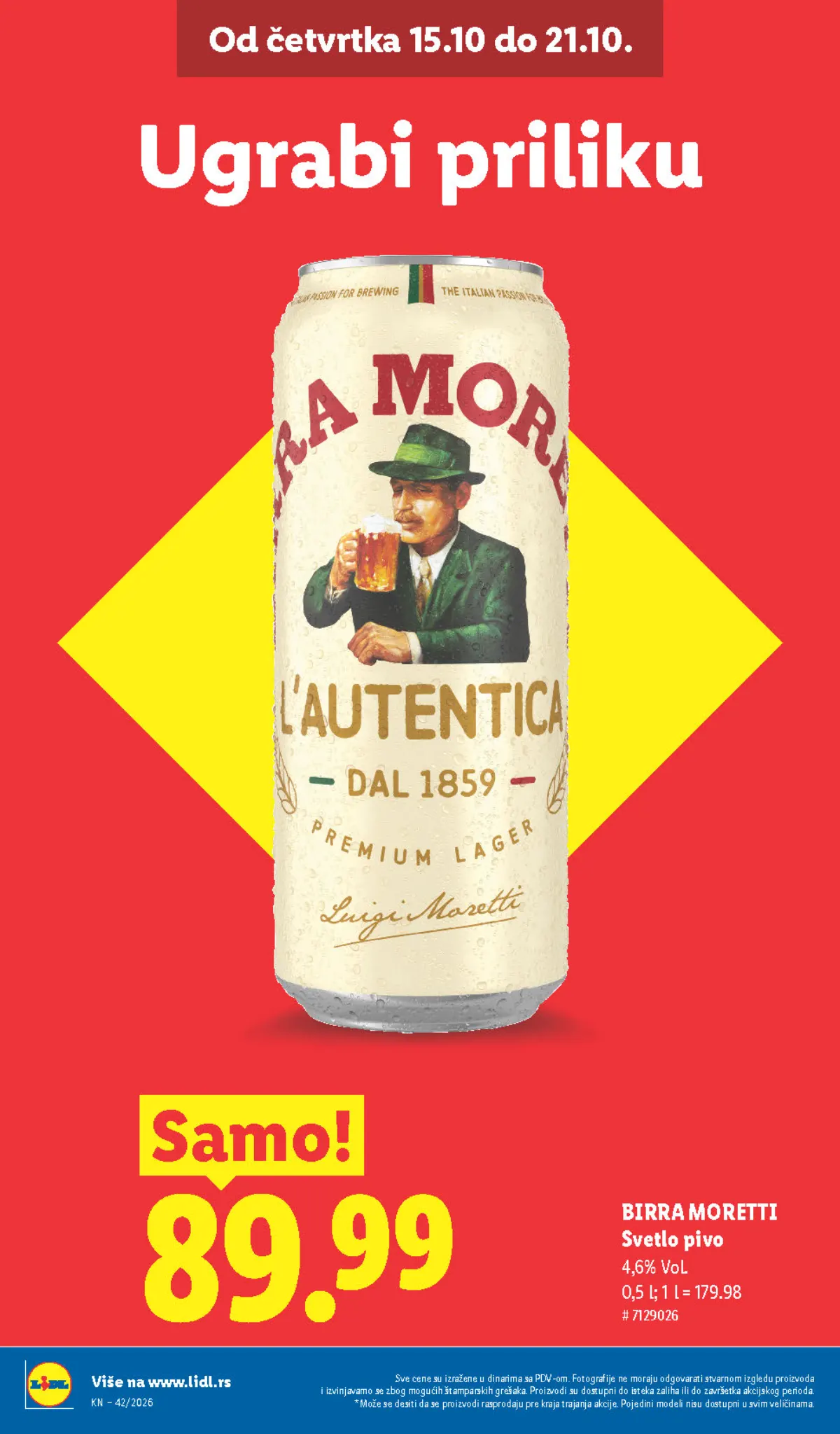 Lidl katalog – strana 14: Birra Moretti svetlo pivo, 0,5 l