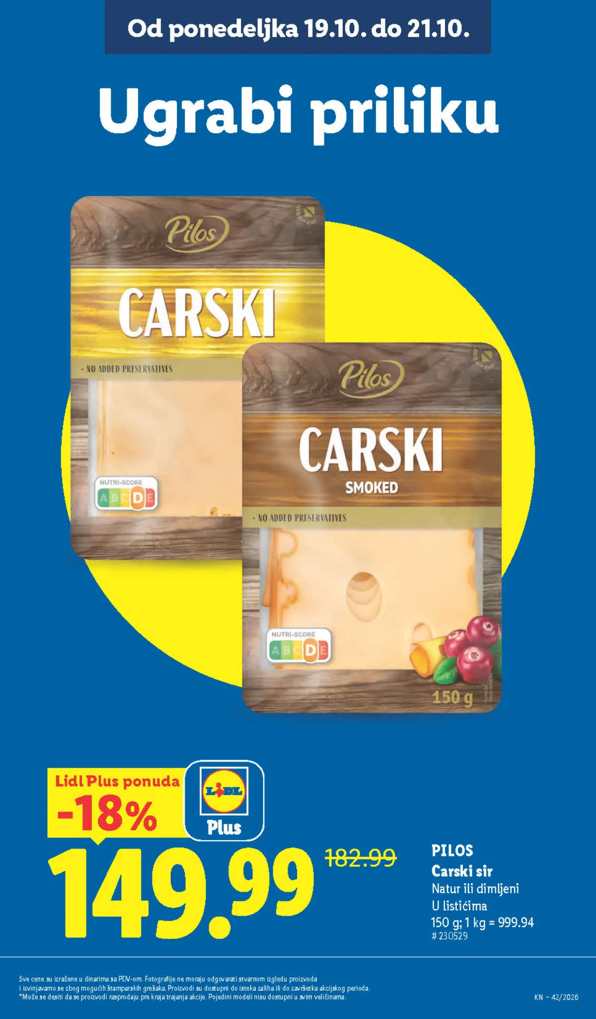 Lidl katalog – strana 19: Pilos Carski sir u listićima, natur ili dimljeni, 150 g