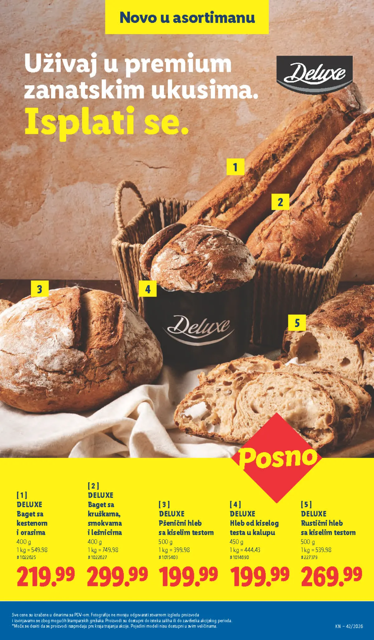 Lidl katalog – strana 25: Deluxe baget sa kestenom i orasima, 400 g, Deluxe pšenični hleb sa kiselim testom, 500 g
