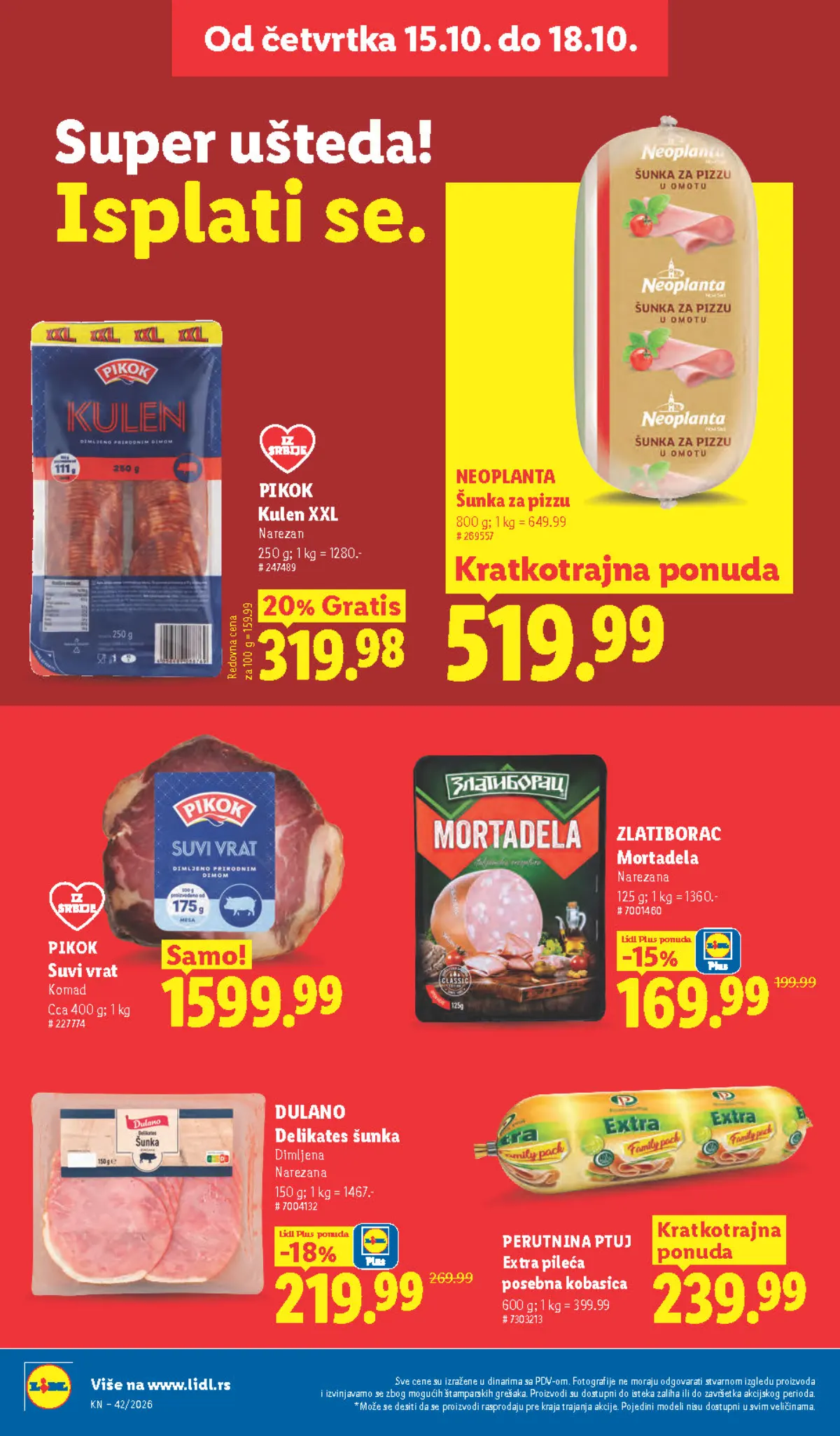 Lidl katalog – strana 26: Neoplanta šunka za pizzu, 800 g, Pikok kulen XXL, narezan, 250 g