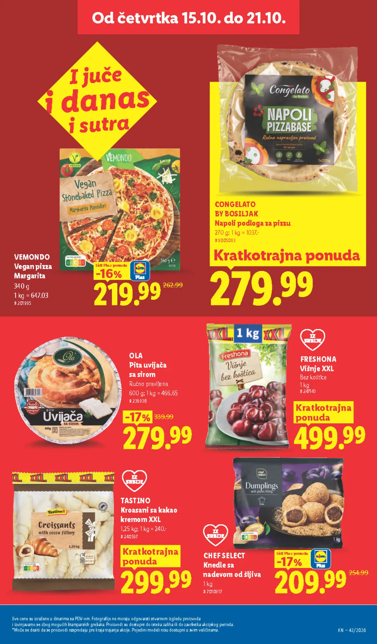 Lidl katalog – strana 29: Congelato by Bosiljak Napoli podloga za pizzu, 270 g, Chef Select knedle sa nadevom od šljiva, 1 kg
