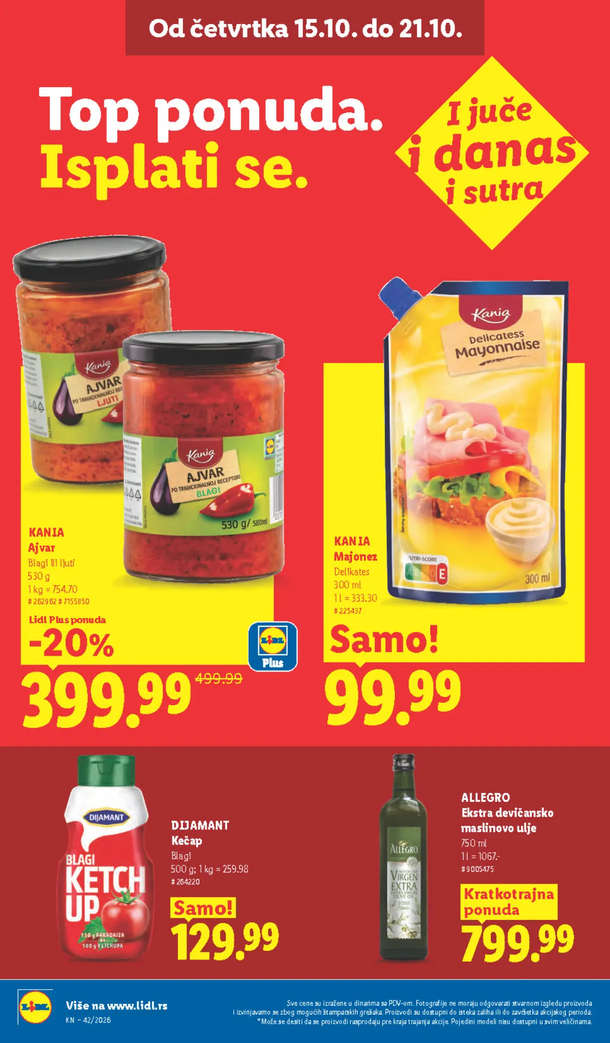 Lidl katalog – strana 30: Kania ajvar, blagi ili ljuti, 530 g, Allegro ekstra devičansko maslinovo ulje, 750 ml
