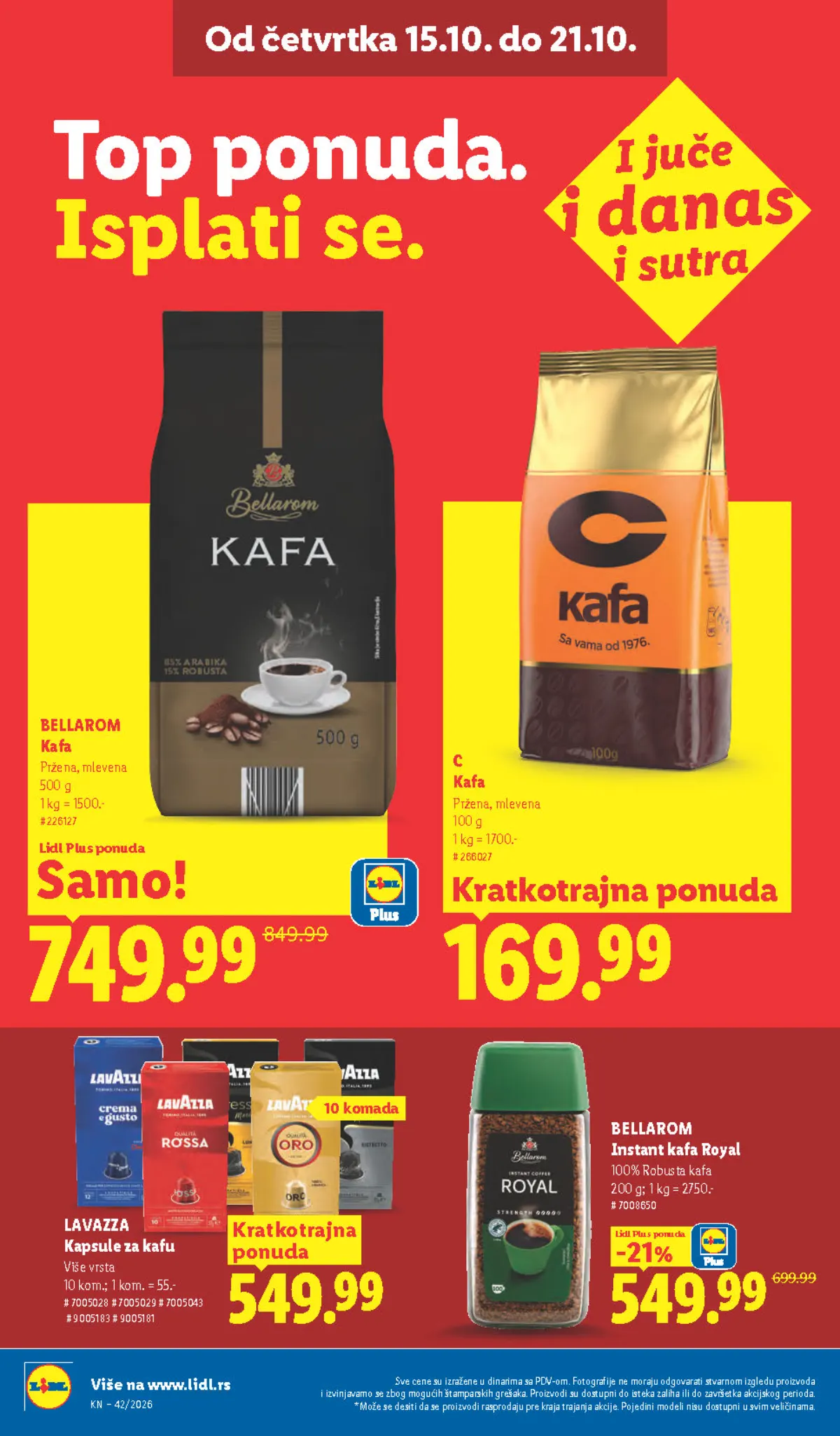 Lidl katalog – strana 32: Bellarom pržena mlevena kafa, 500 g, Bellarom instant kafa Royal, 200 g