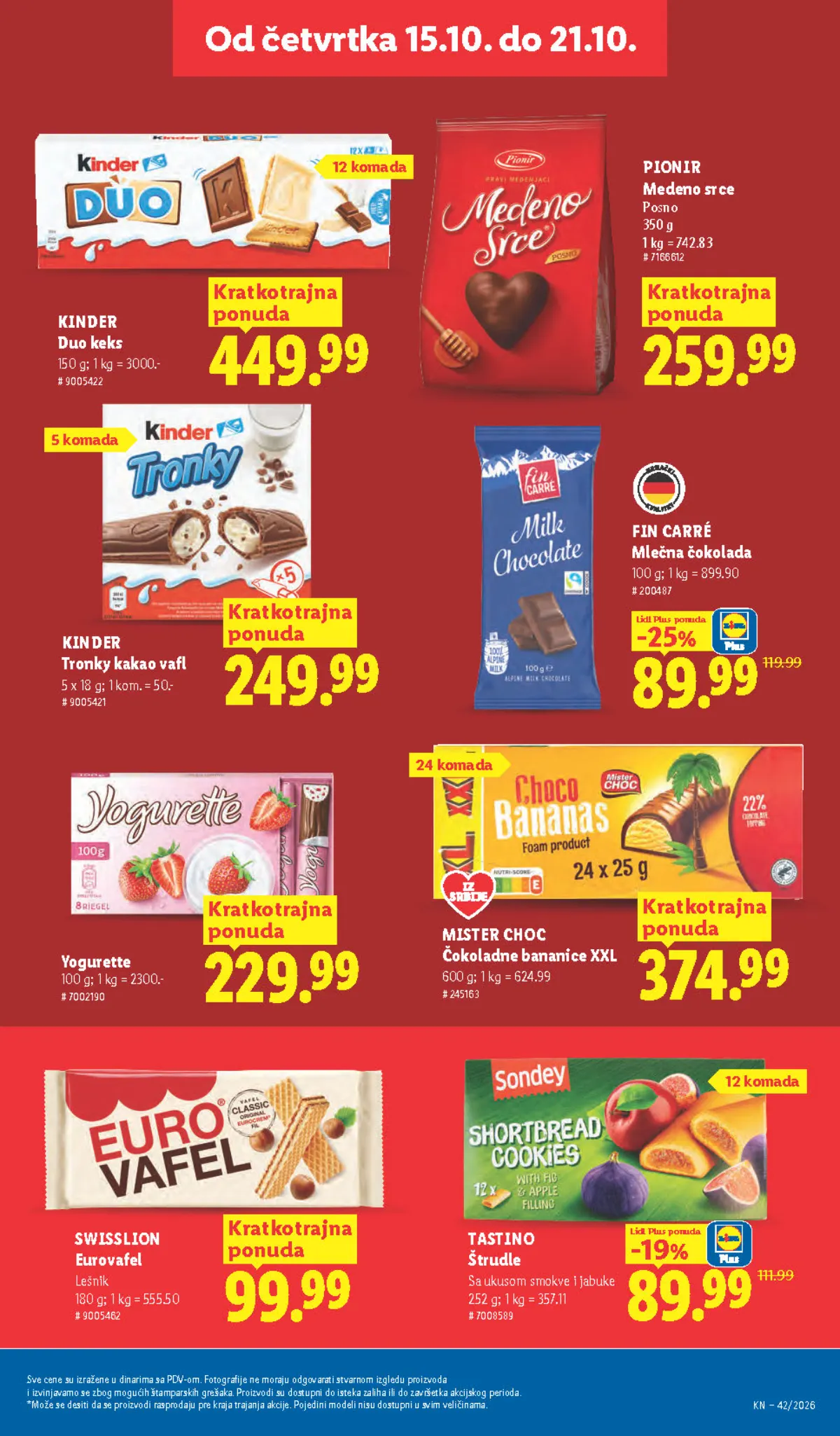 Lidl katalog – strana 33: Fin Carré mlečna čokolada, 100 g, Pionir Medeno srce, posno, 350 g