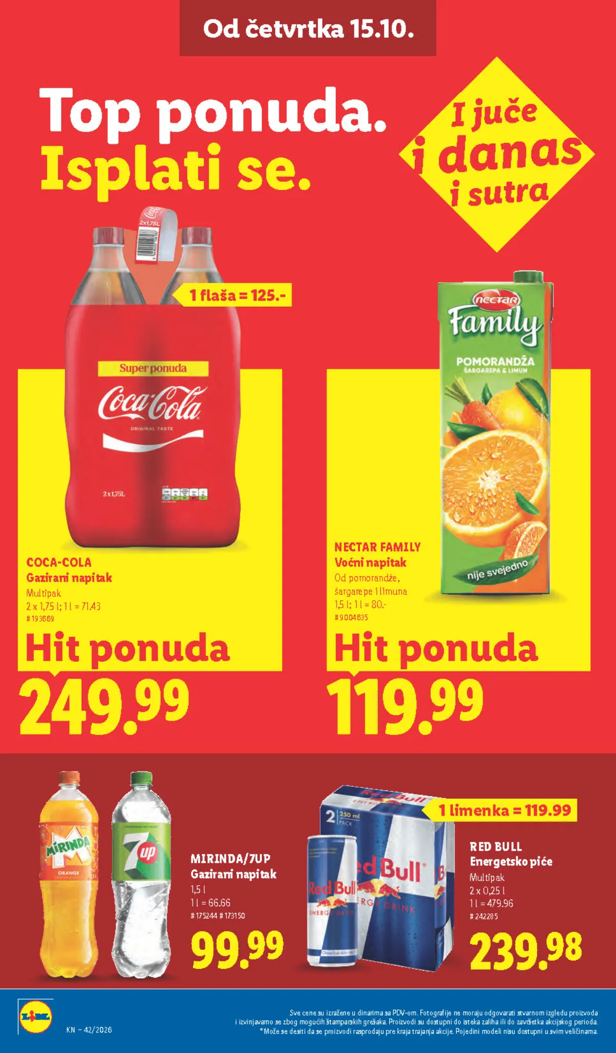 Lidl katalog – strana 34: Coca-Cola, 2 × 1,75 l, Nectar Family napitak od pomorandže, šargarepe i limuna, 1,5 l