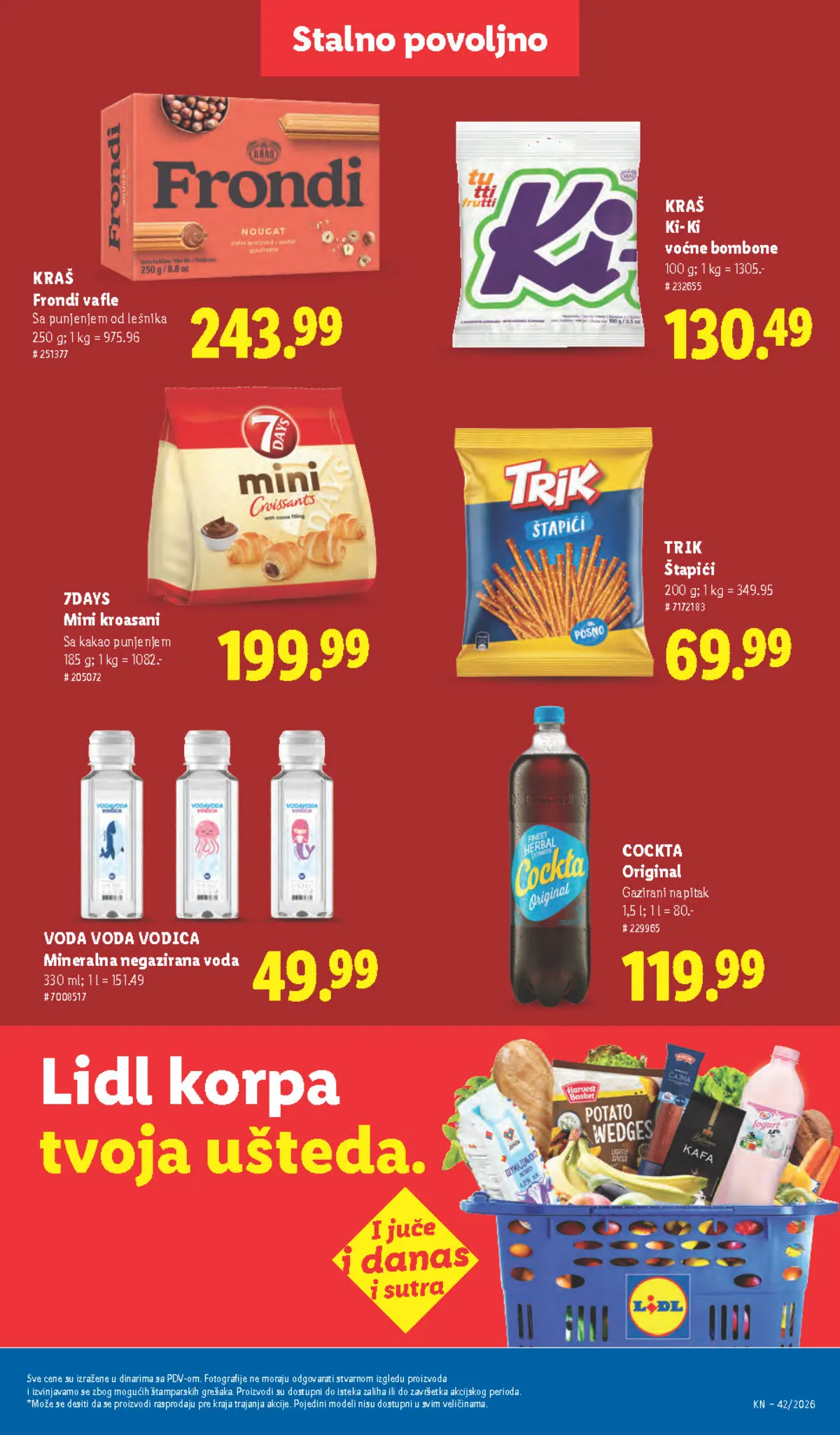 Lidl katalog – strana 43: Kraš Frondi vafle sa punjenjem od lešnika, 250 g, Trik štapići, 200 g