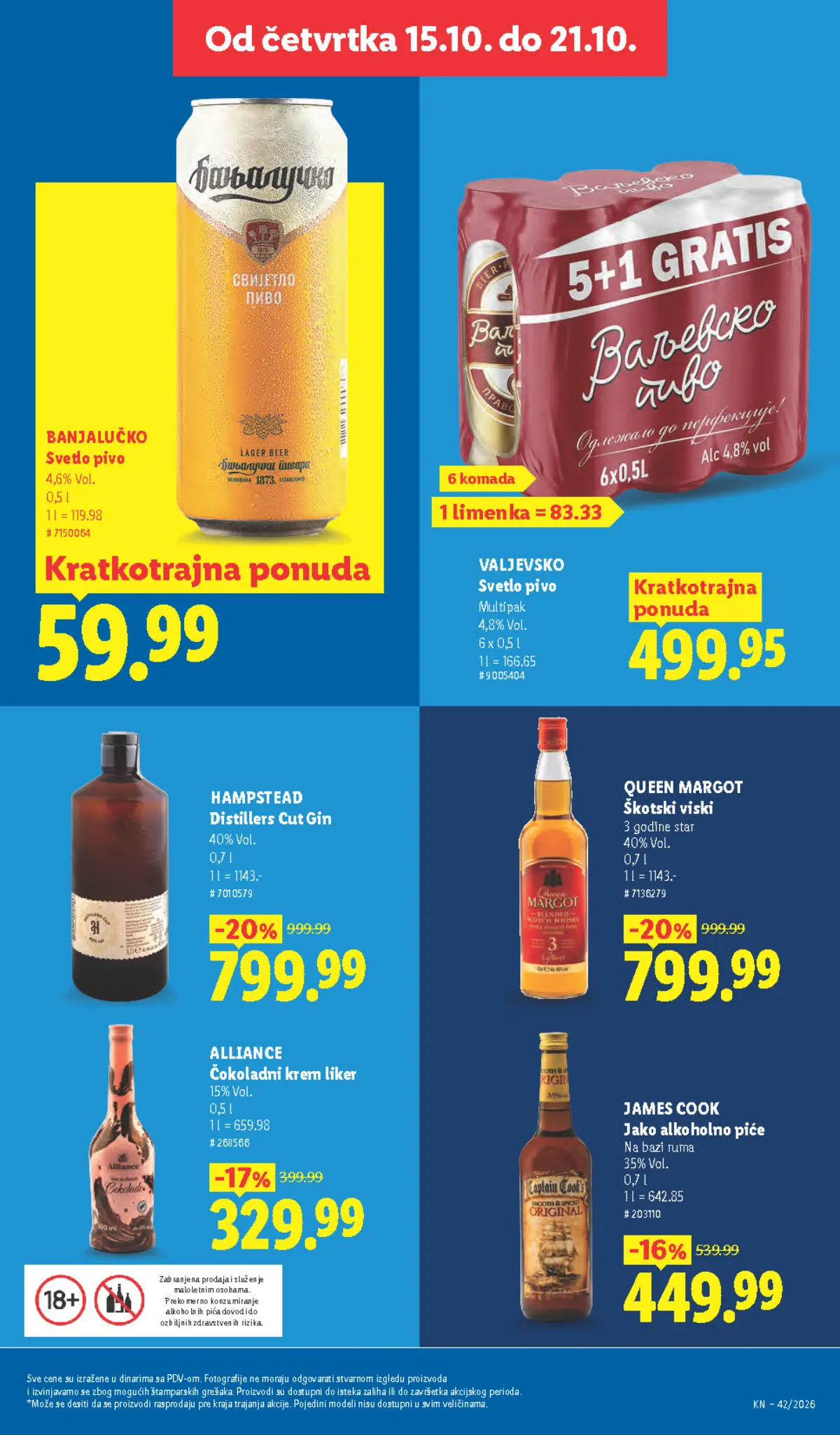 Lidl katalog – strana 47: Banjalučko svetlo pivo, 0,5 l, Valjevsko svetlo pivo, 6 × 0,5 l