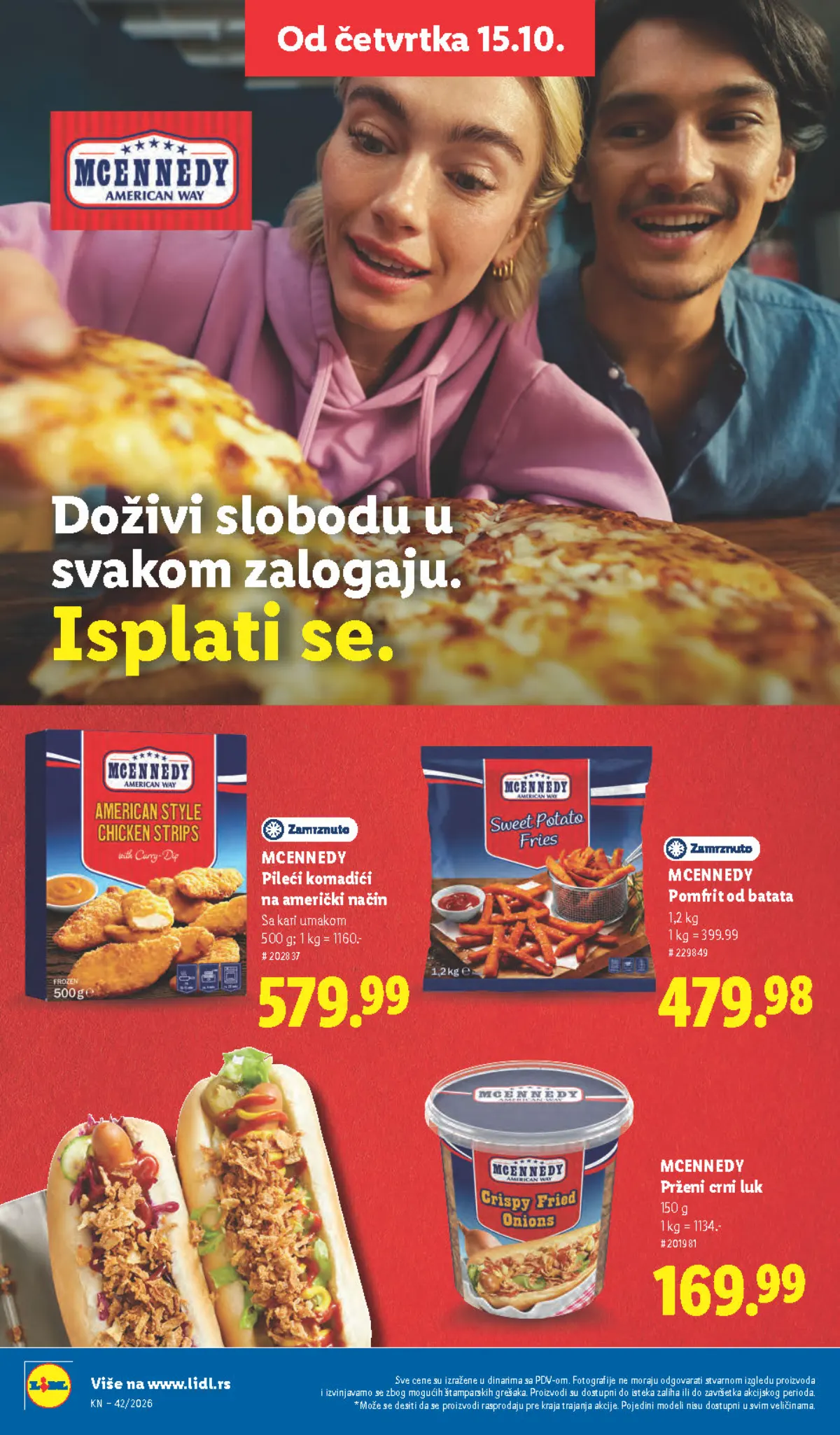 Lidl katalog – strana 48: McEnnedy pileći komadići na američki način sa kari umakom, 500 g, McEnnedy pomfrit od batata, 1,2 kg