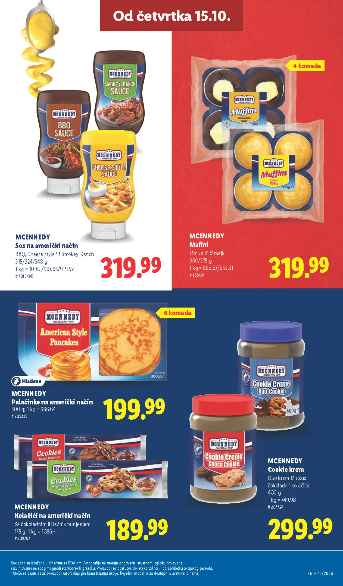 Lidl katalog – strana 49: McEnnedy palačinke na američki način, 300 g, 6 komada, McEnnedy mafini, limun ili čizkejk, 360/375 g, 4 komada
