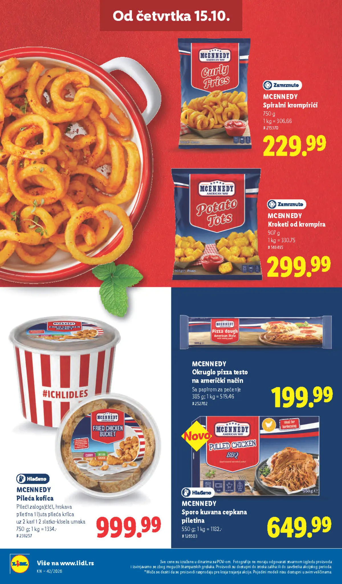 Lidl katalog – strana 50: McEnnedy spiralni krompirići, 750 g, McEnnedy pileća kofica sa umacima, 750 g